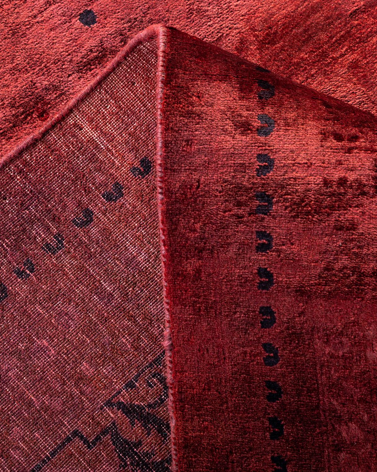 Laine Tapis de sol contemporain en laine surteinte nouée à la main, rouge en vente