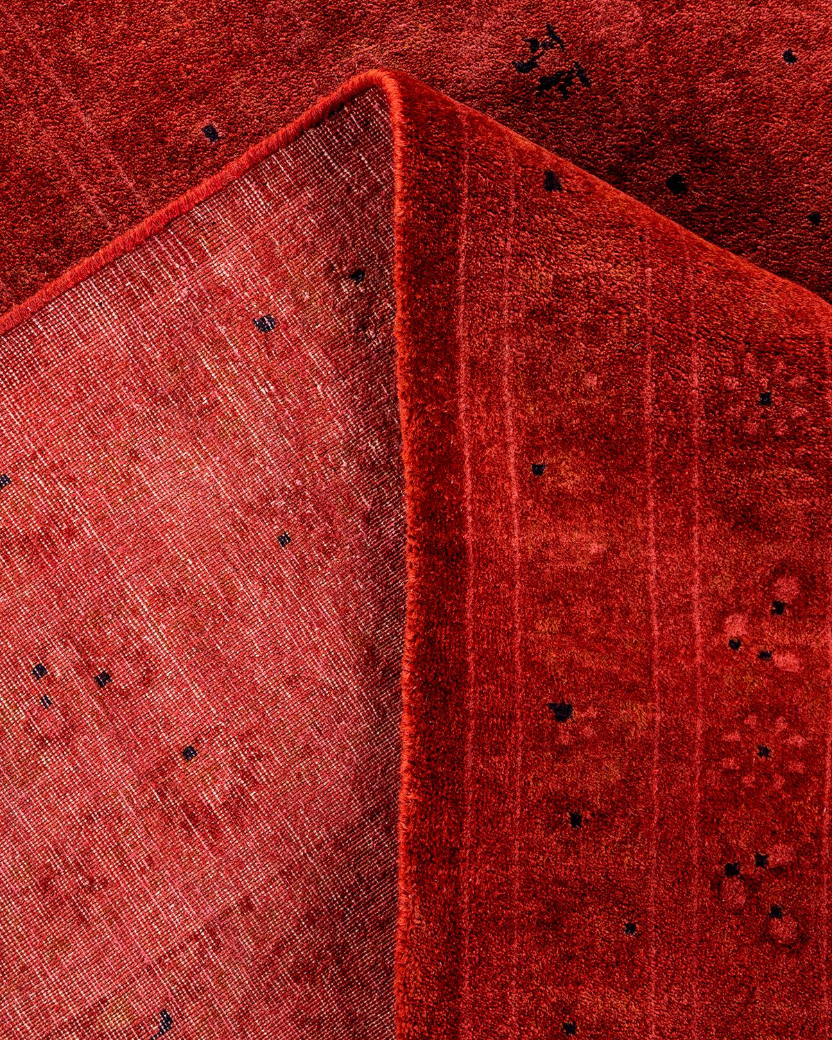 Laine Tapis de sol contemporain en laine surteinte nouée à la main, rouge en vente
