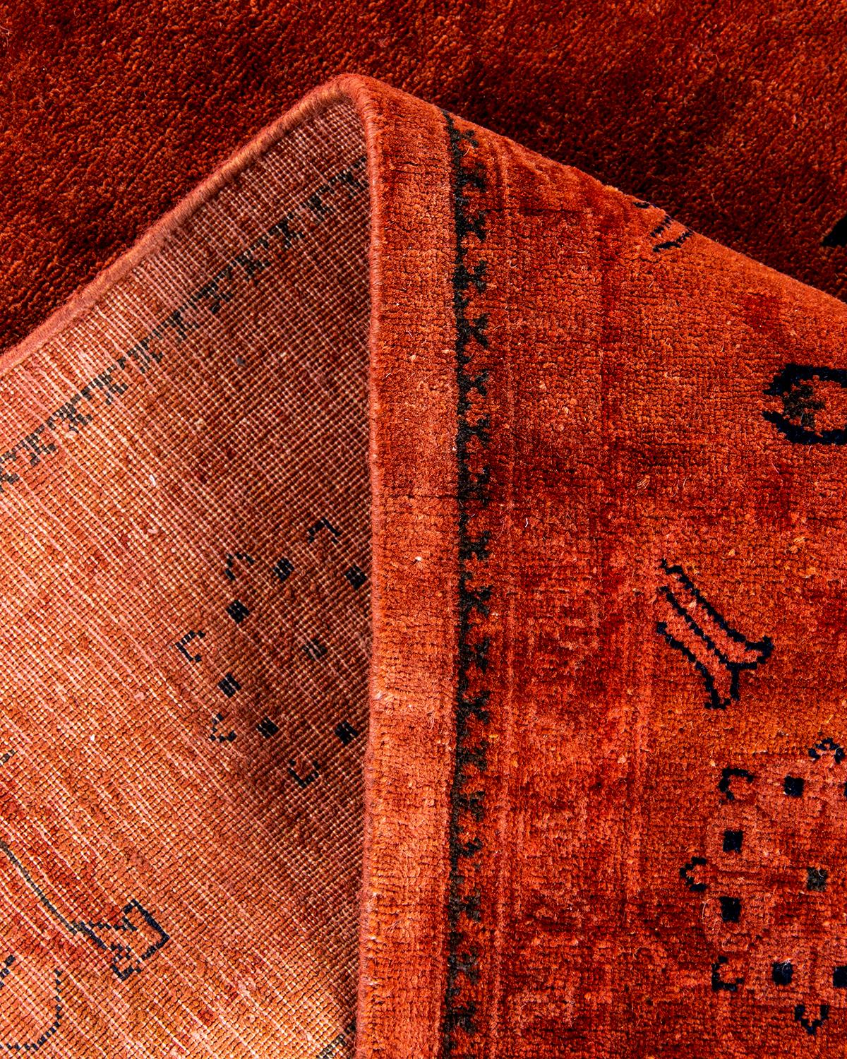 Contemporary Overdyed Hand Knotted Wool Red Area Rug For Sale 2
