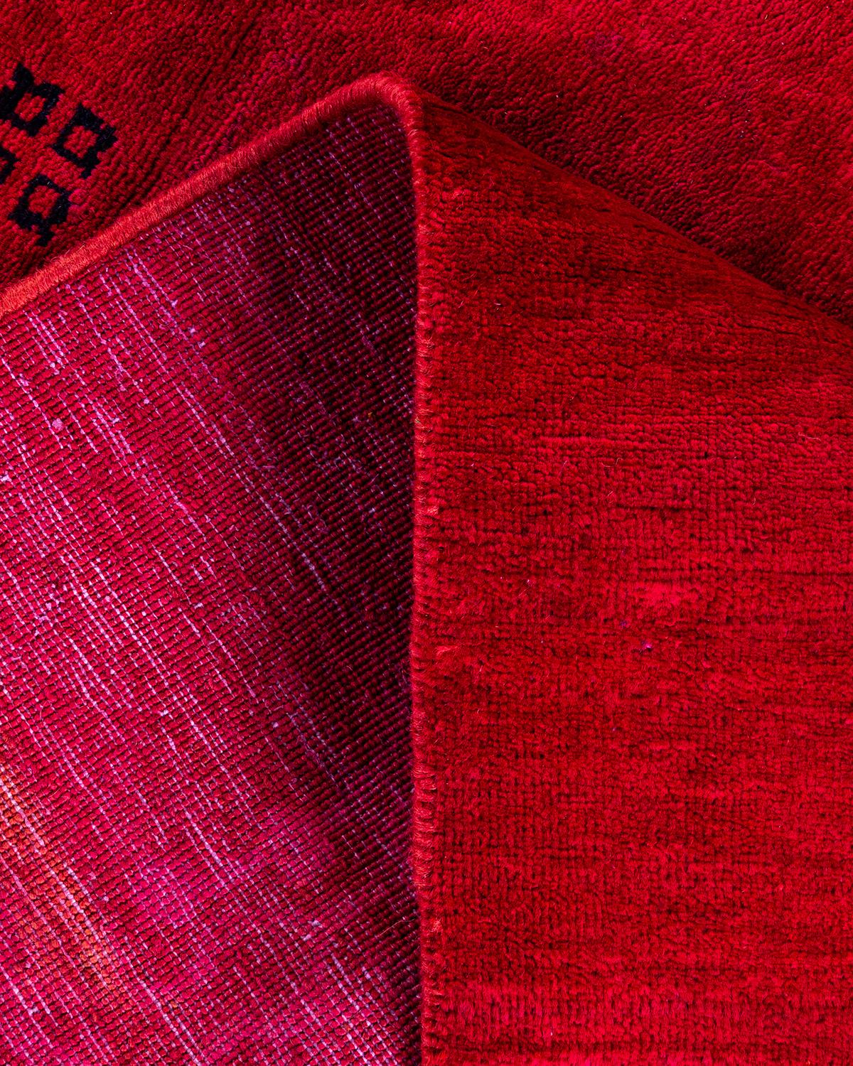 Laine Tapis de sol contemporain en laine surteinte nouée à la main, rouge en vente