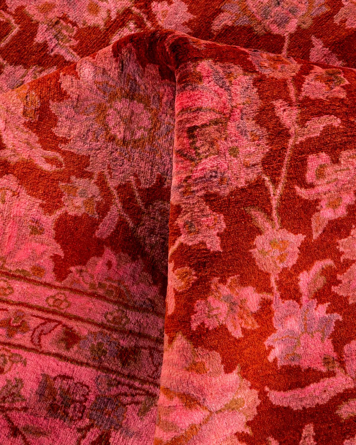 Contemporary Overdyed Hand Knotted Wool Red Area Rug im Angebot 1