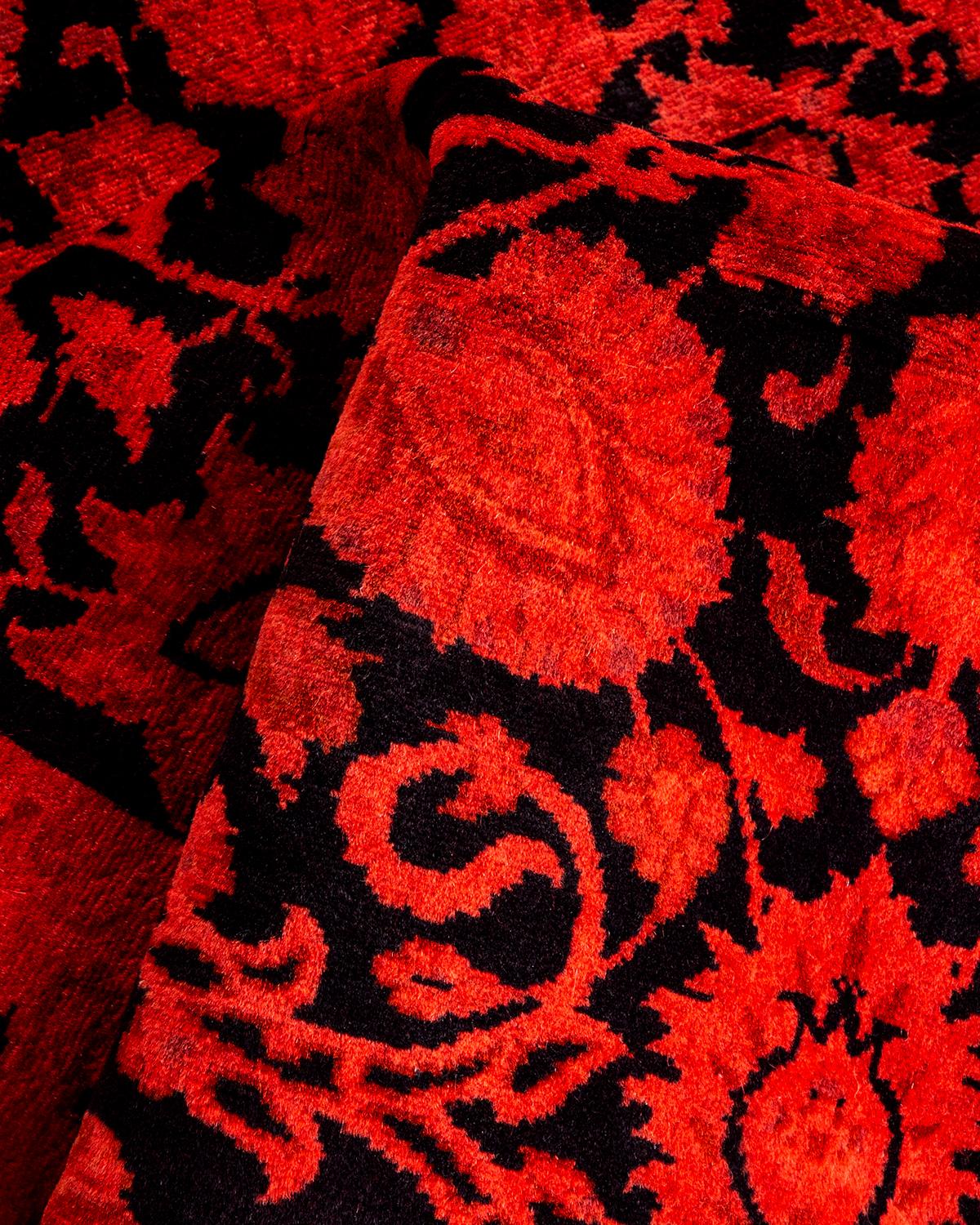 Contemporary Overdyed Hand Knotted Wool Red Area Rug im Angebot 1