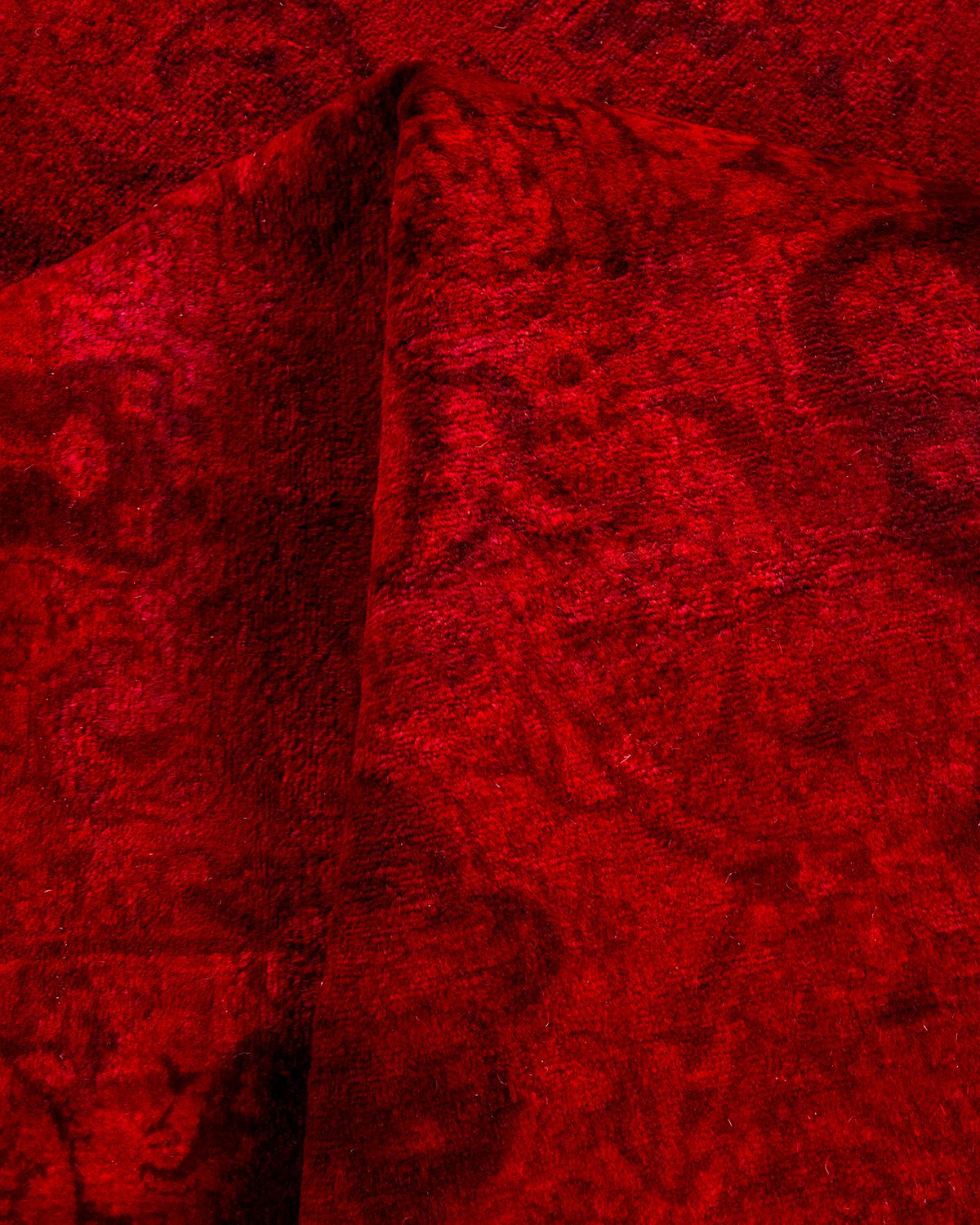 Contemporary Overdyed Hand Knotted Wool Red Area Rug im Angebot 1