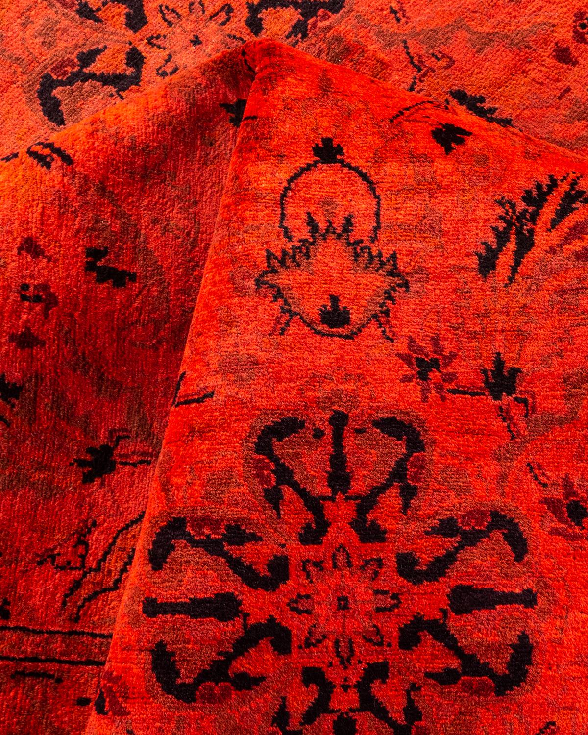 Contemporary Overdyed Hand Knotted Wool Red Area Rug im Angebot 1