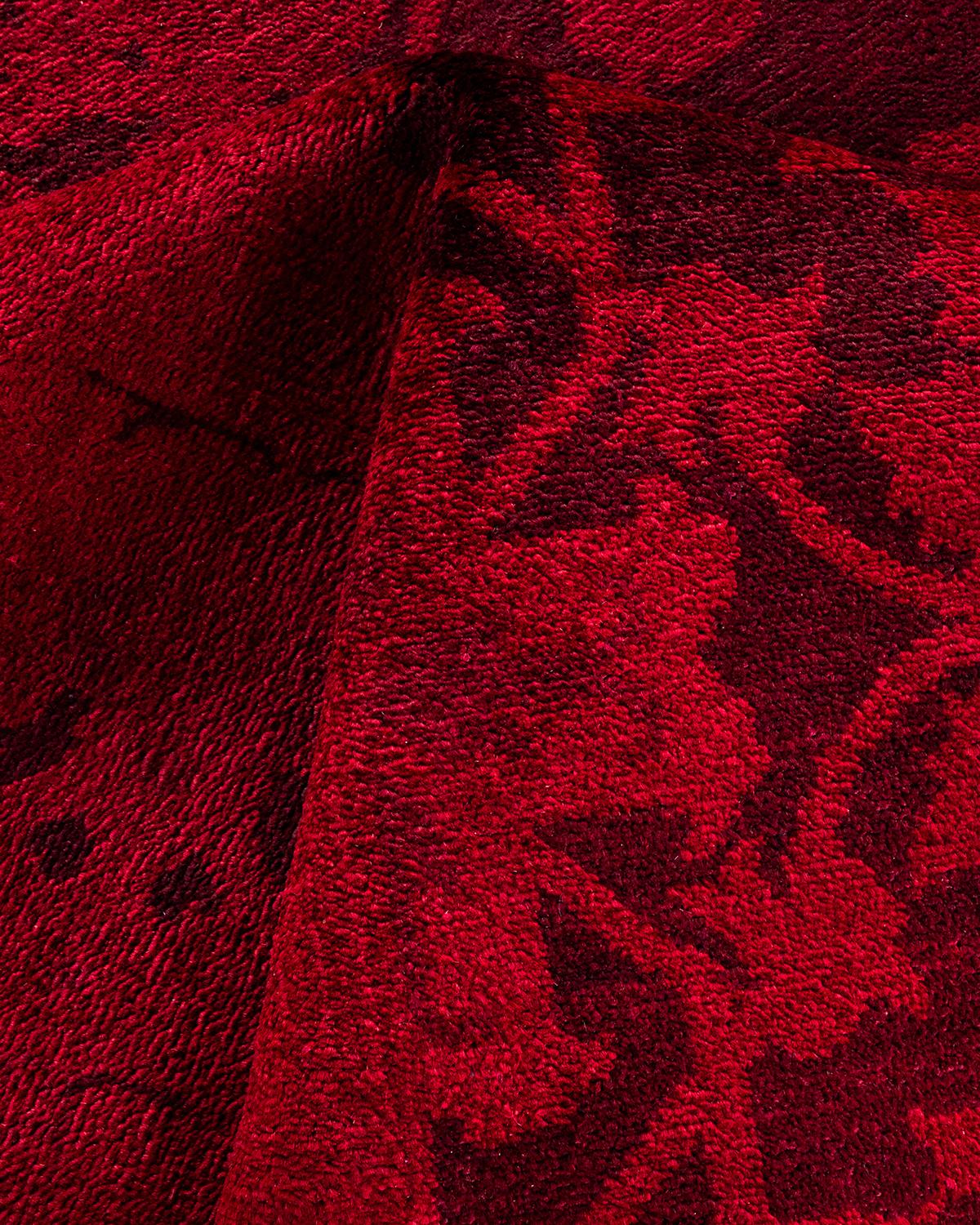 Tapis de sol contemporain en laine surteinte nouée à la main, rouge en vente 1
