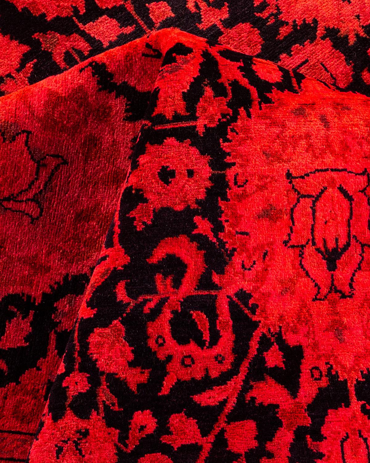 Contemporary Overdyed Hand Knotted Wool Red Area Rug im Angebot 1