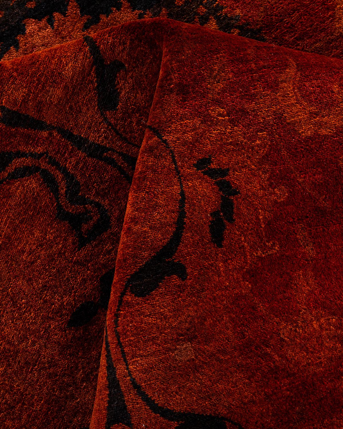 Contemporary Overdyed Hand Knotted Wool Red Area Rug im Angebot 1