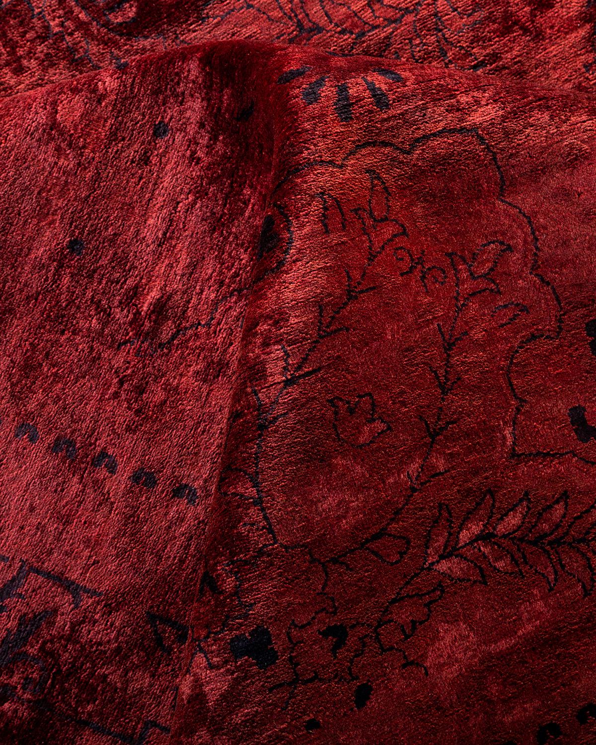 Tapis de sol contemporain en laine surteinte nouée à la main, rouge en vente 1