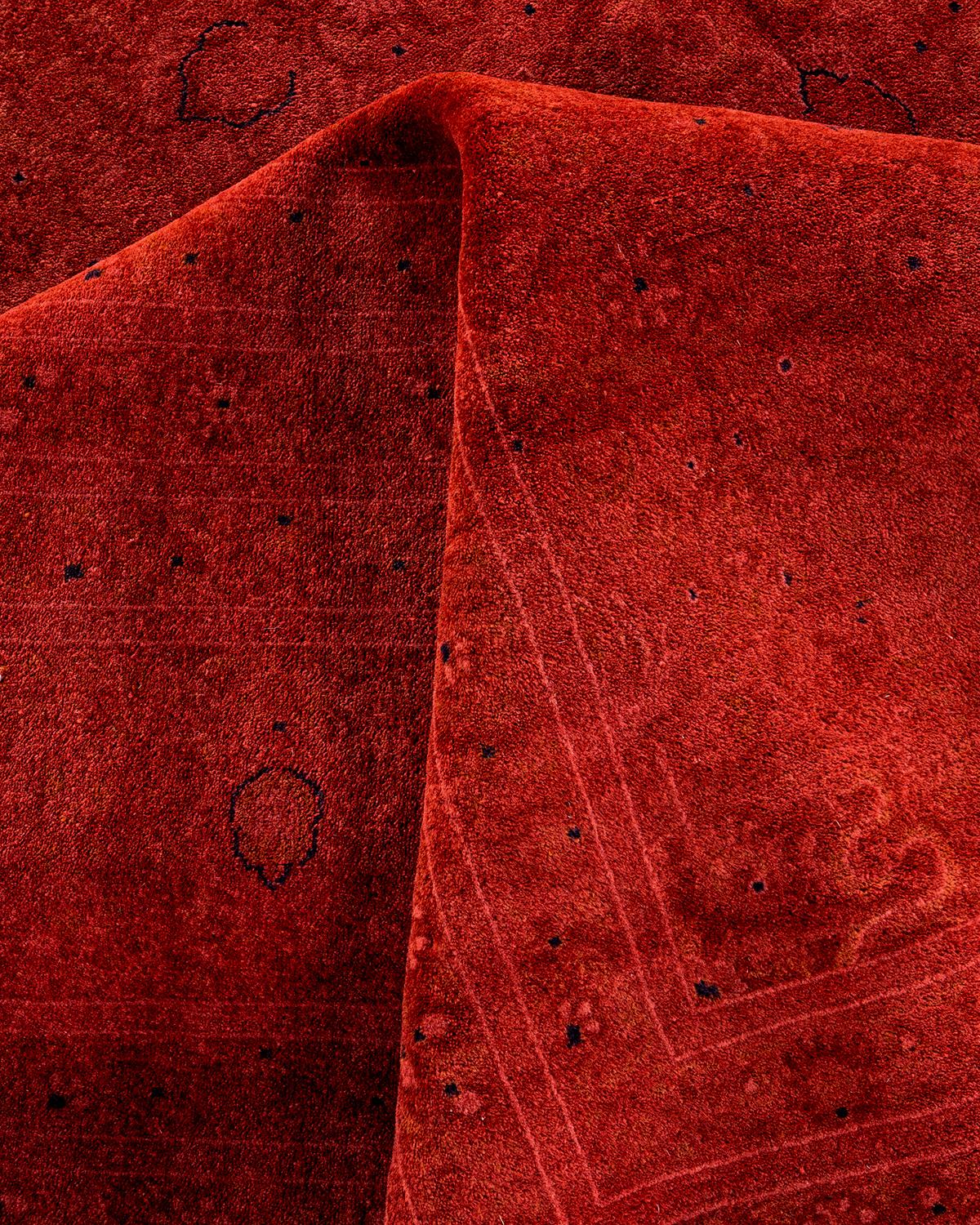 Tapis de sol contemporain en laine surteinte nouée à la main, rouge en vente 1