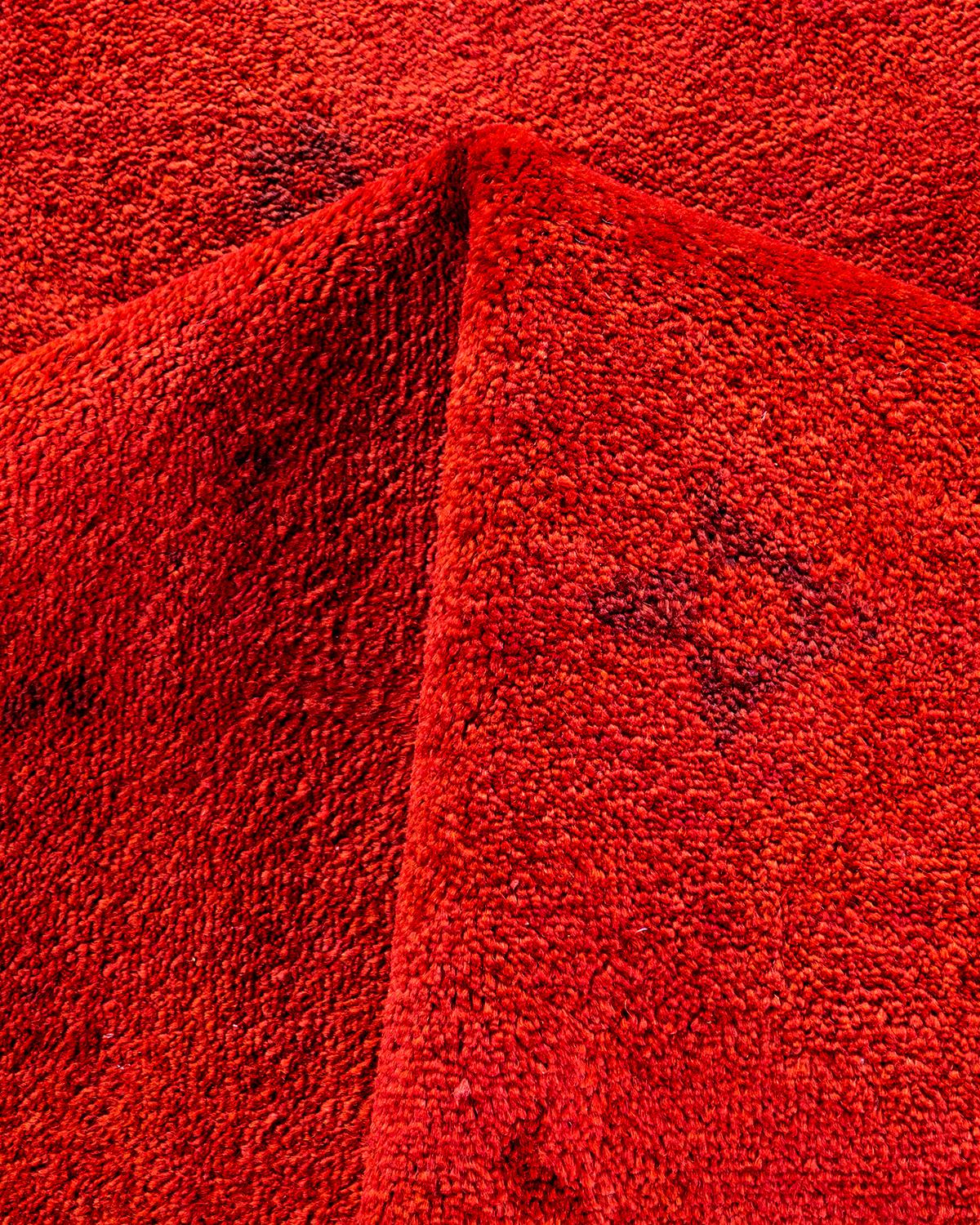 Tapis de sol contemporain en laine surteinte nouée à la main, rouge en vente 1