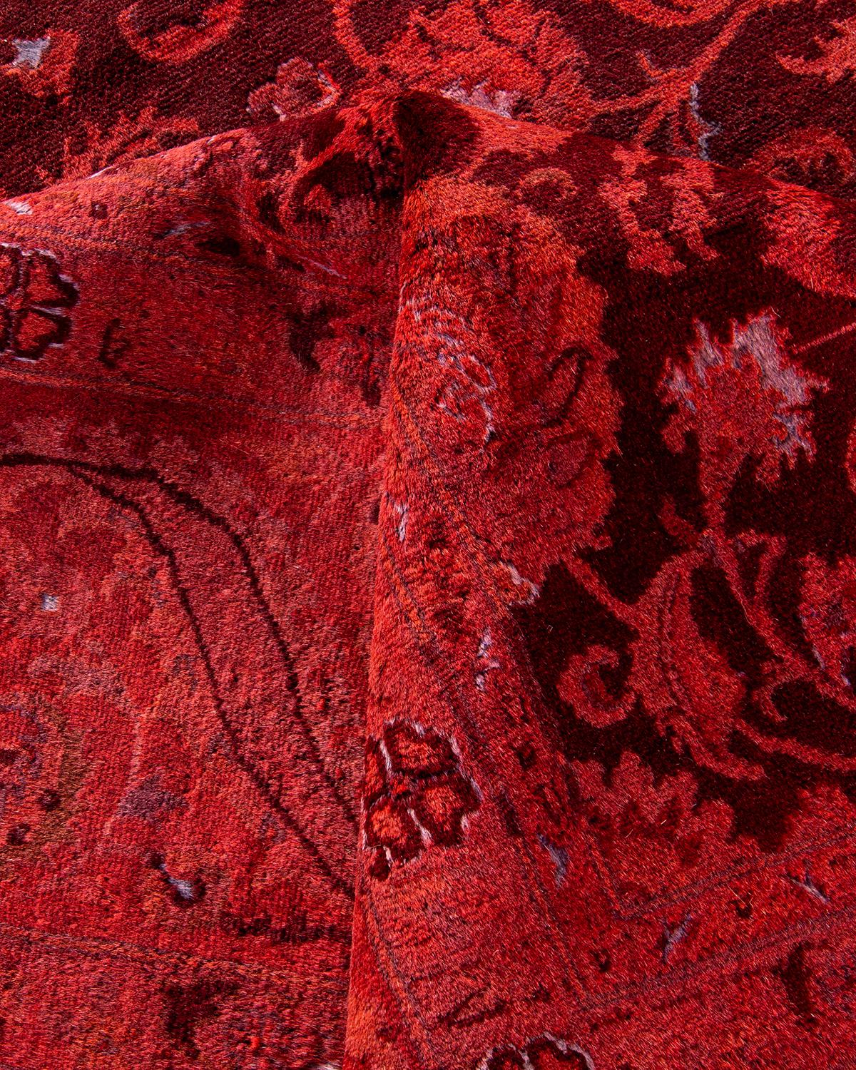 Contemporary Overdyed Hand Knotted Wool Red Area Rug im Angebot 1