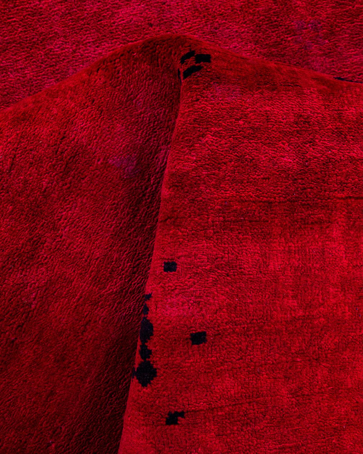 Tapis de sol contemporain en laine surteinte nouée à la main, rouge en vente 1
