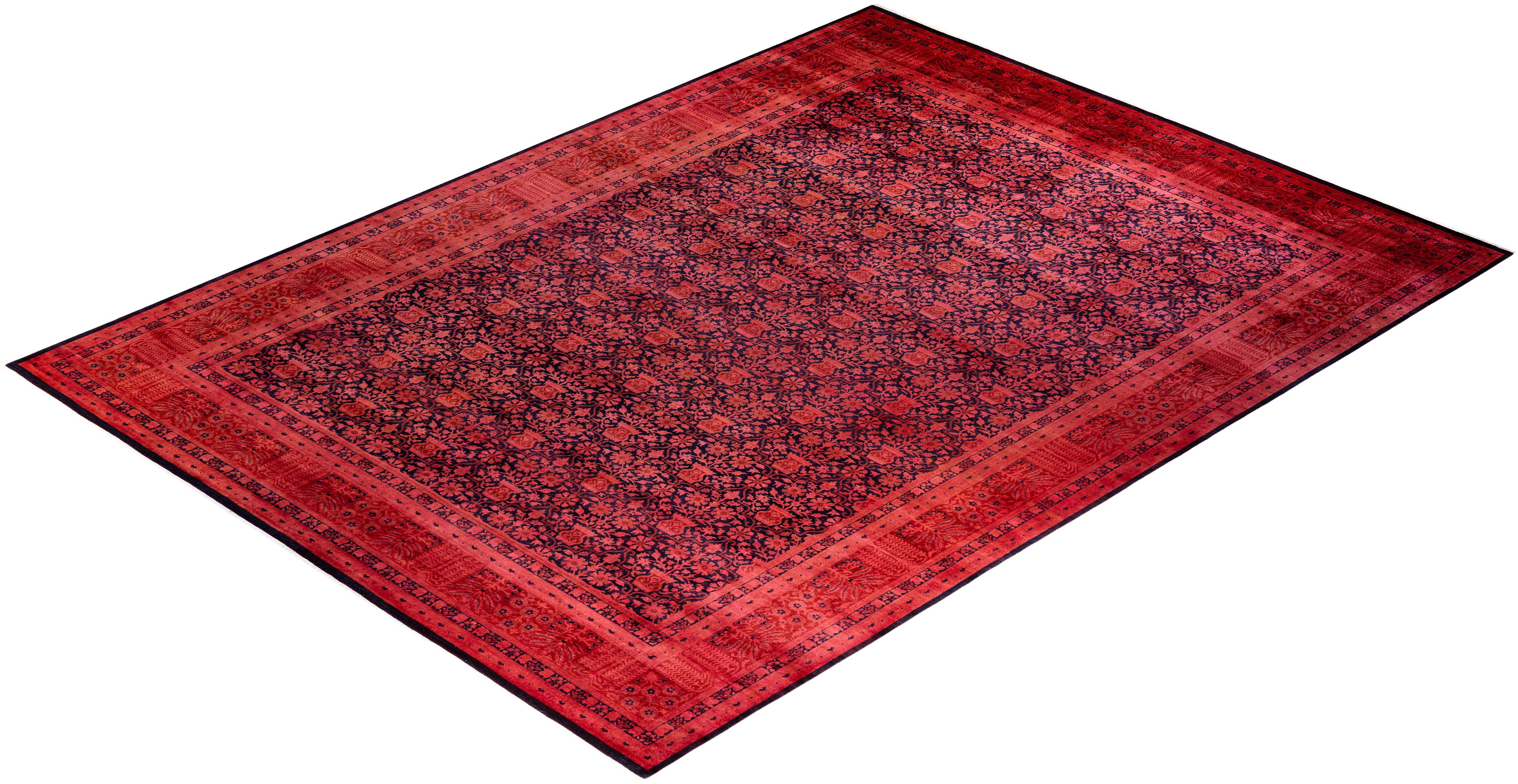 Contemporary Overdyed Hand Knotted Wool Red Area Rug im Angebot 2