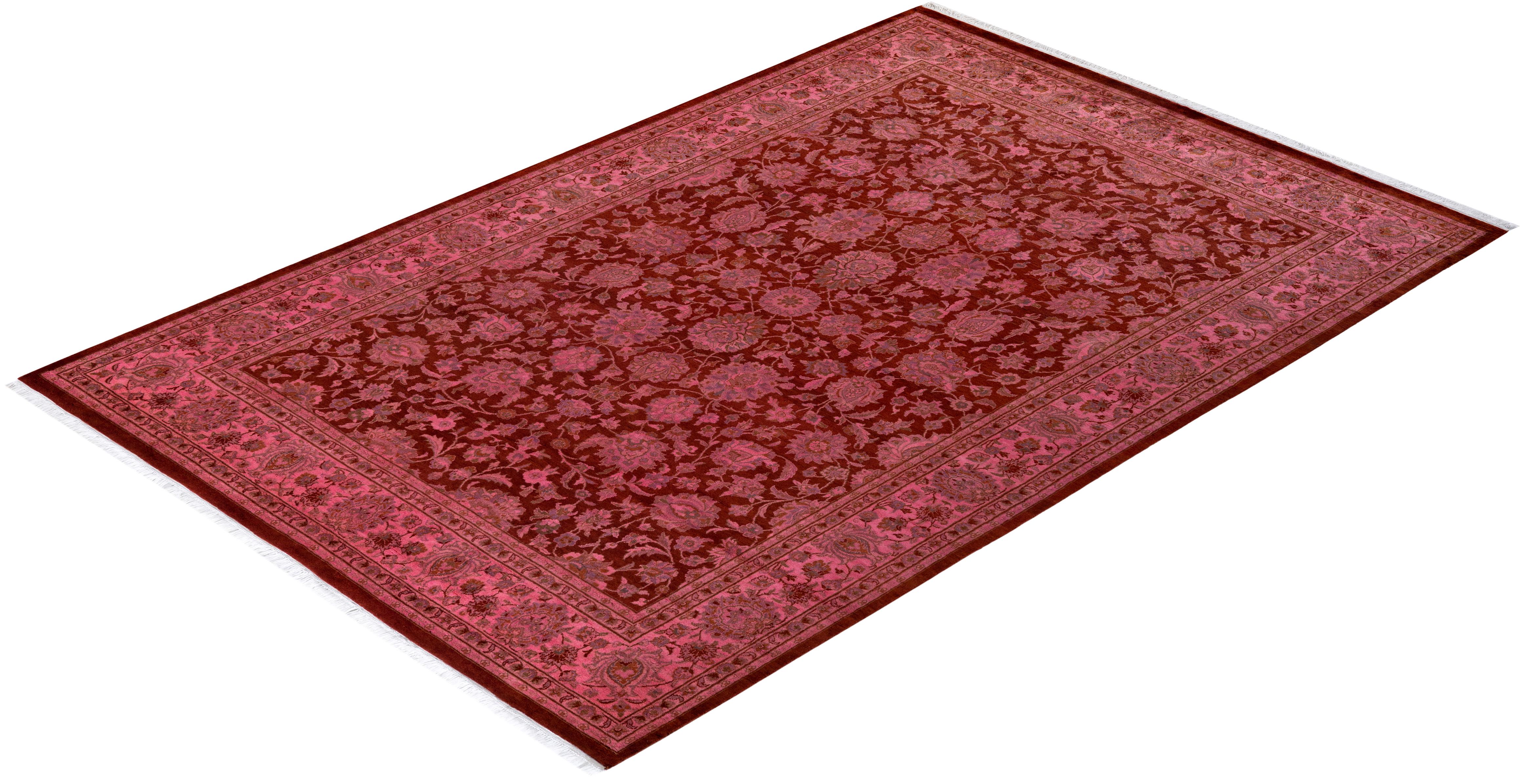Contemporary Overdyed Hand Knotted Wool Red Area Rug im Angebot 2