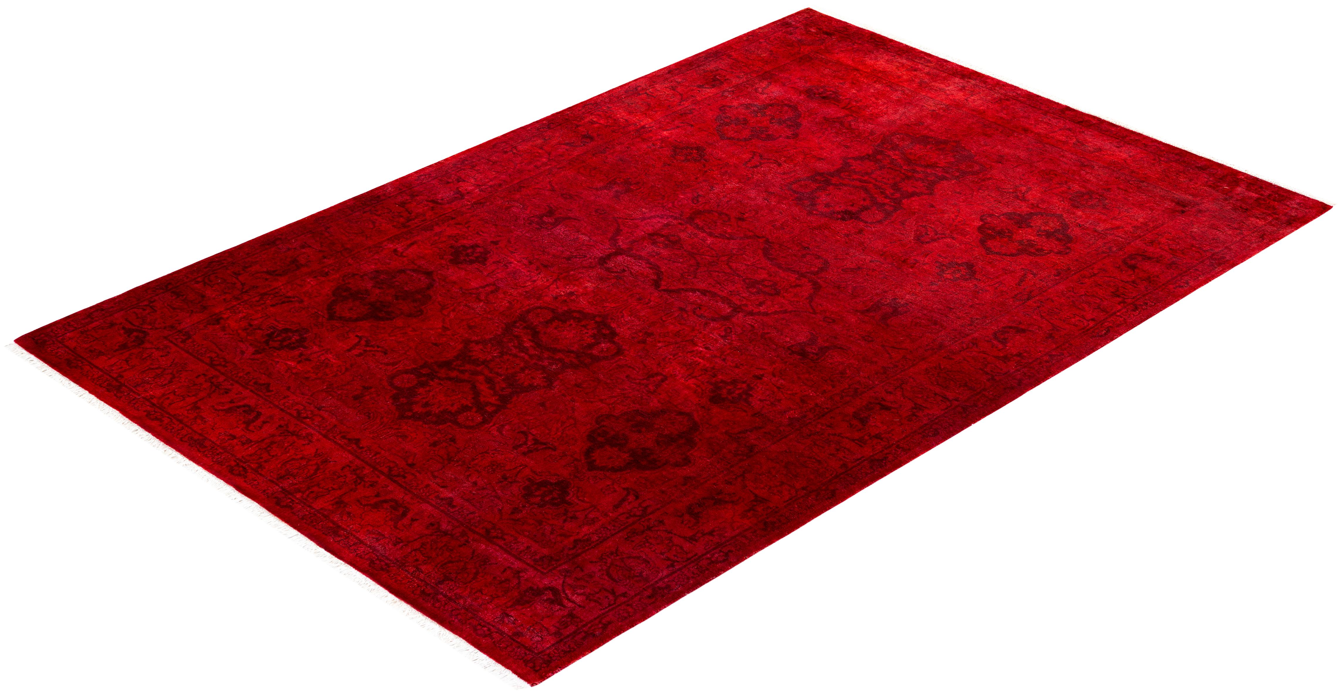 Contemporary Overdyed Hand Knotted Wool Red Area Rug im Angebot 2