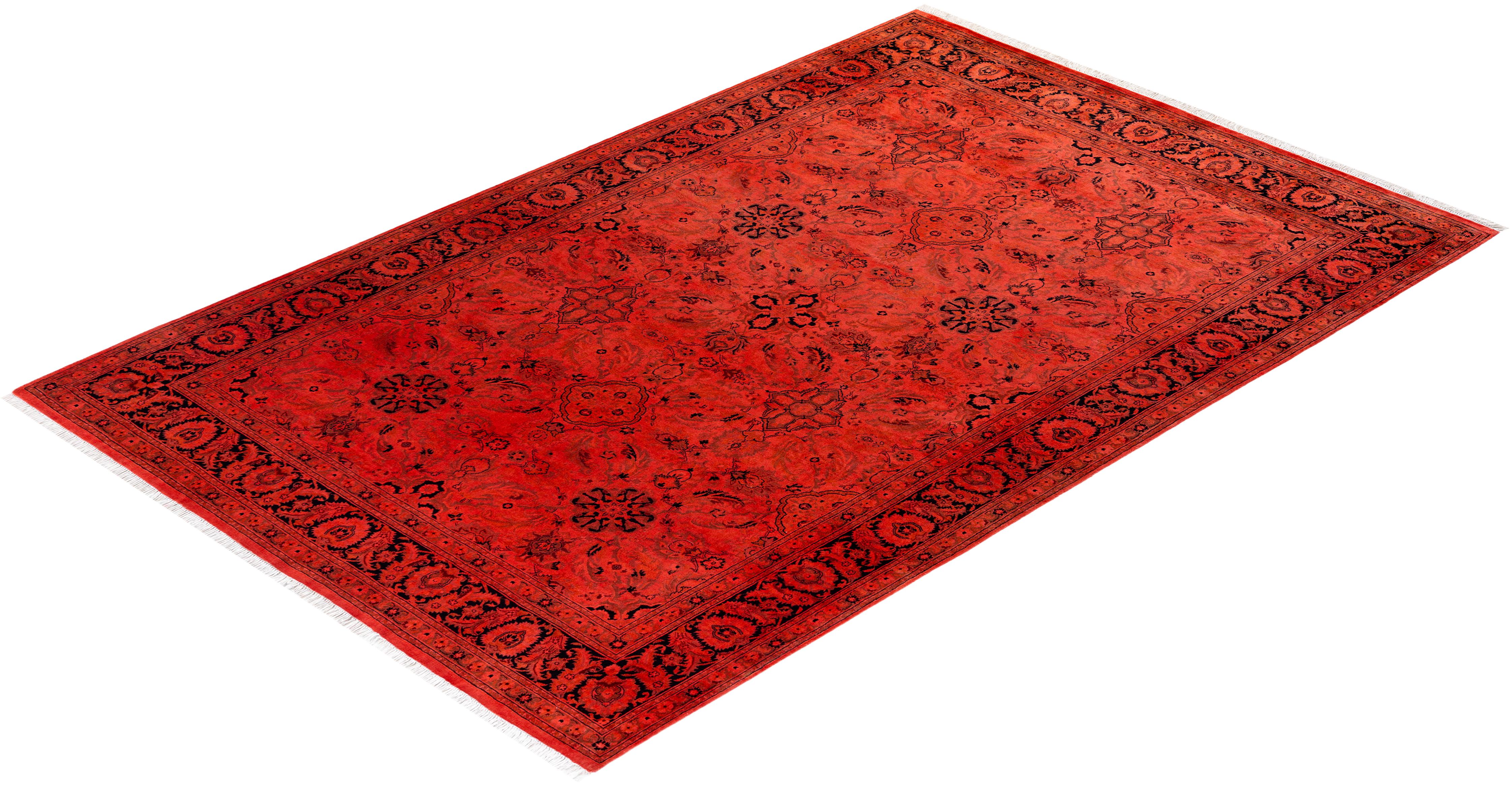 Contemporary Overdyed Hand Knotted Wool Red Area Rug im Angebot 2