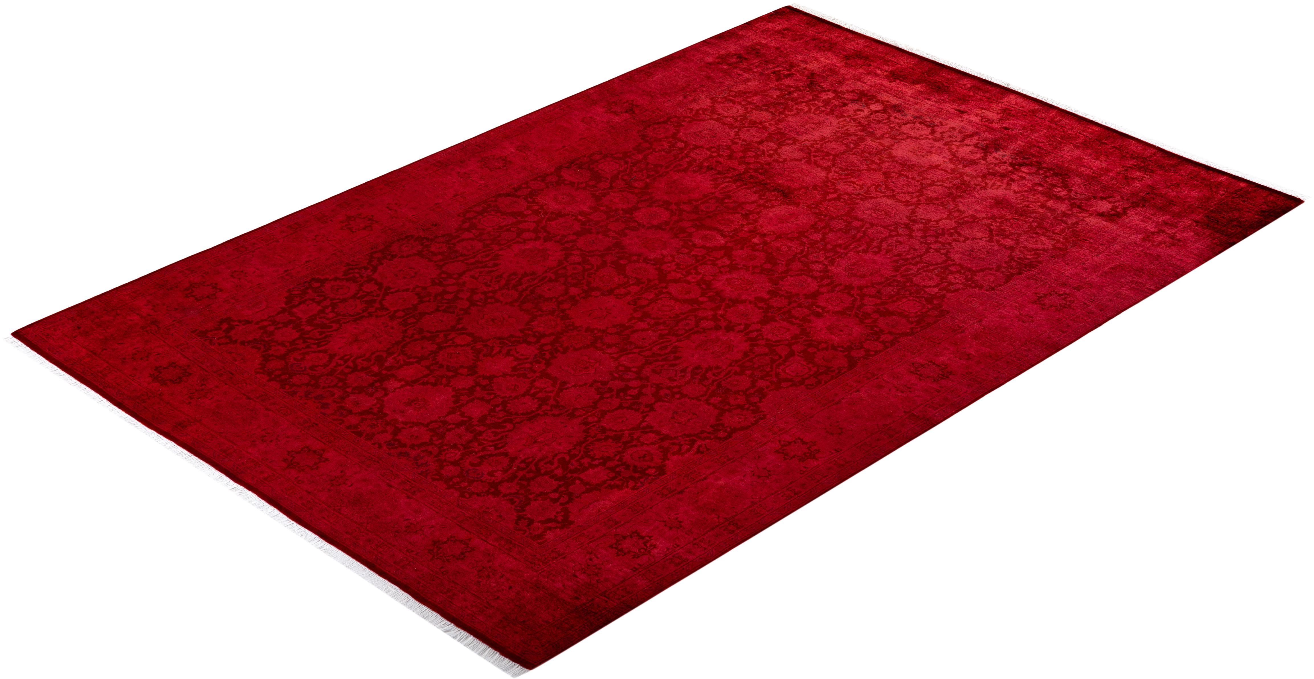 Alfombra de lana roja teñida a mano contemporánea en venta 2