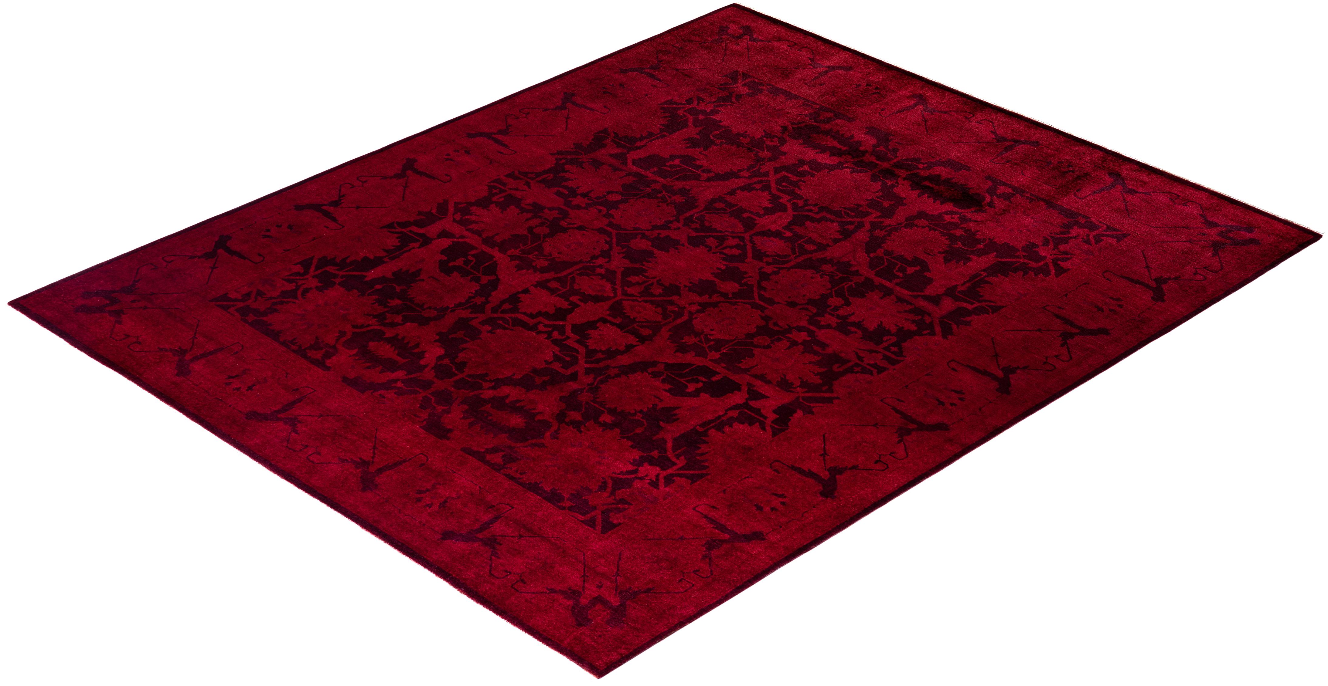Tapis de sol contemporain en laine surteinte nouée à la main, rouge en vente 2