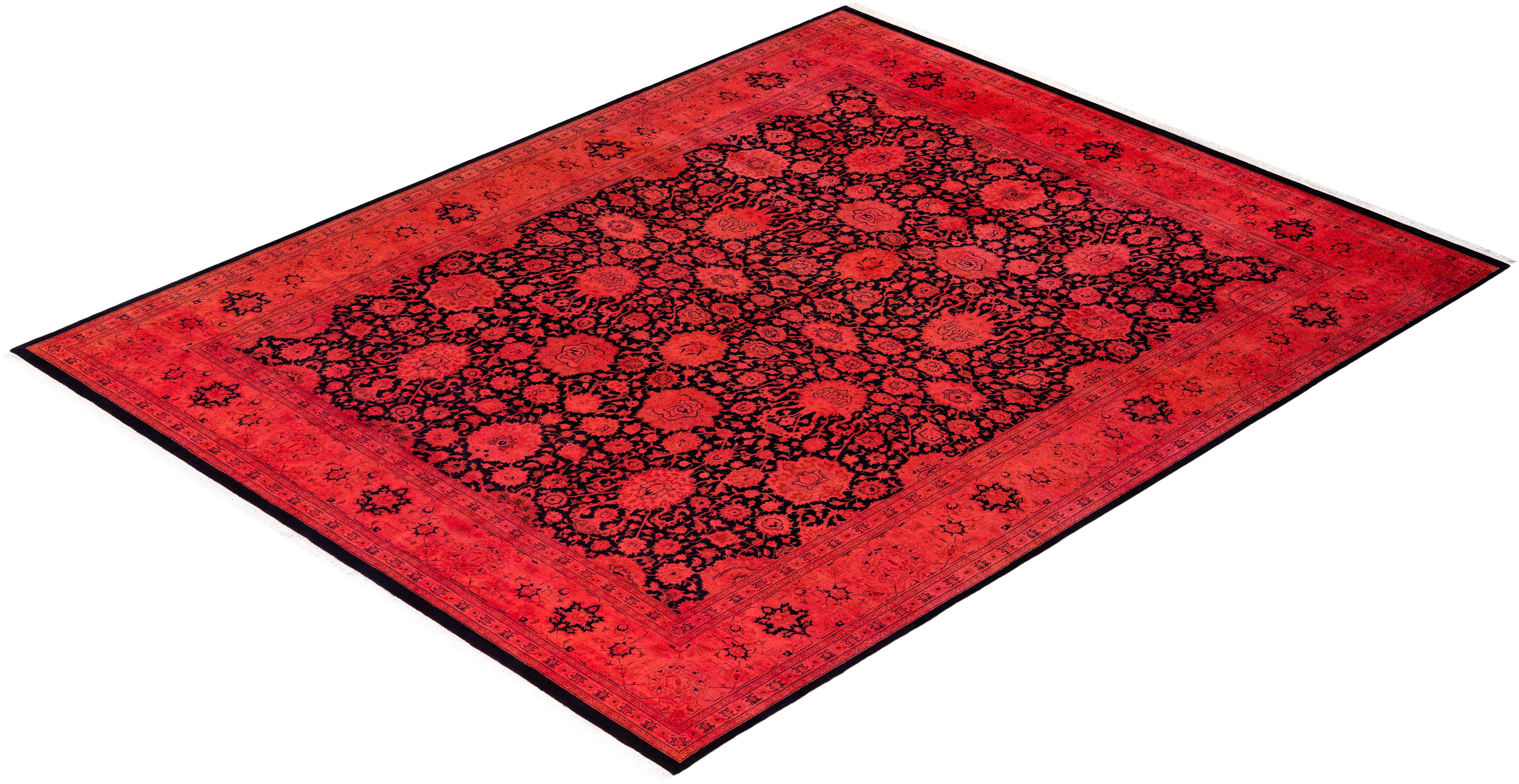 Contemporary Overdyed Hand Knotted Wool Red Area Rug im Angebot 2