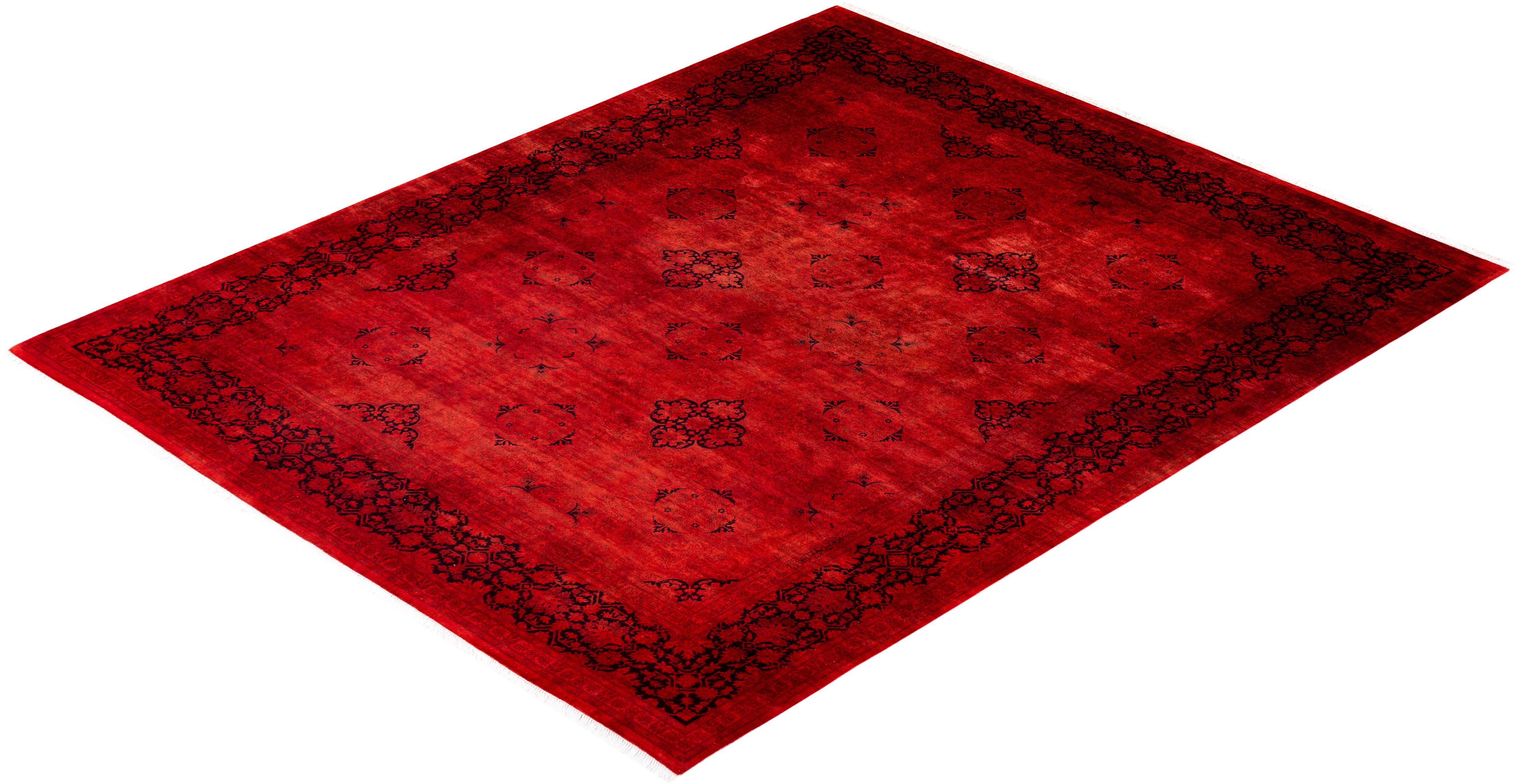 Contemporary Overdyed Hand Knotted Wool Red Area Rug im Angebot 2