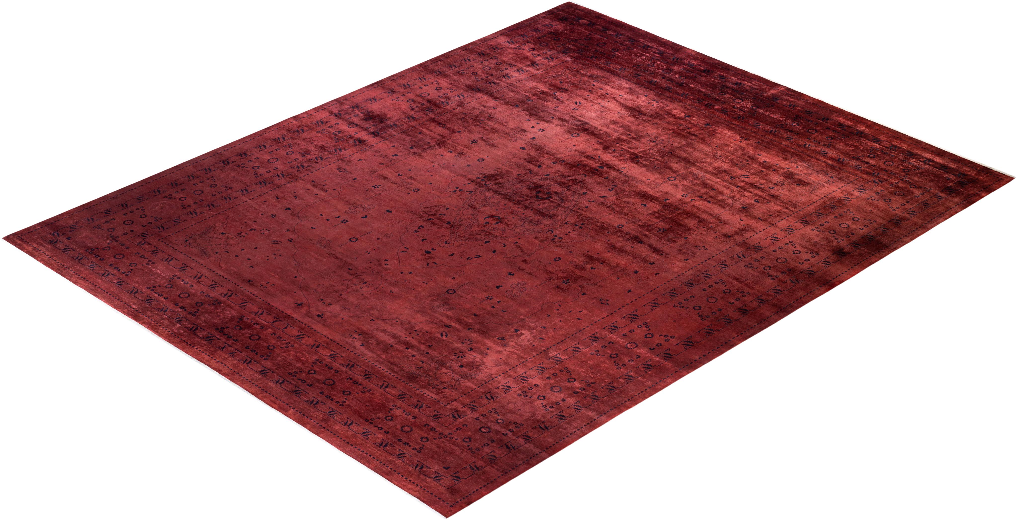 Tapis de sol contemporain en laine surteinte nouée à la main, rouge en vente 2