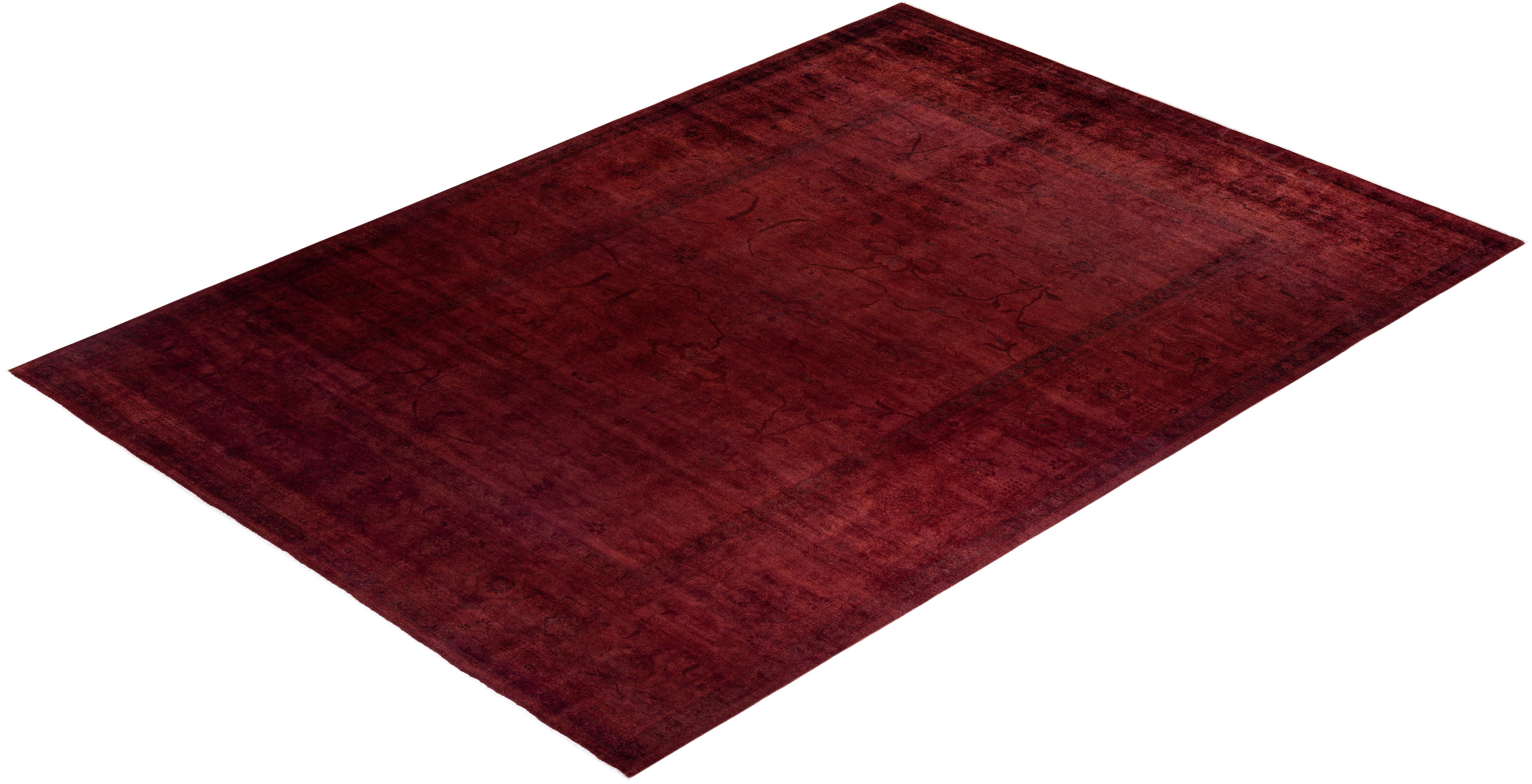 Contemporary Overdyed Hand Knotted Wool Red Area Rug im Angebot 2