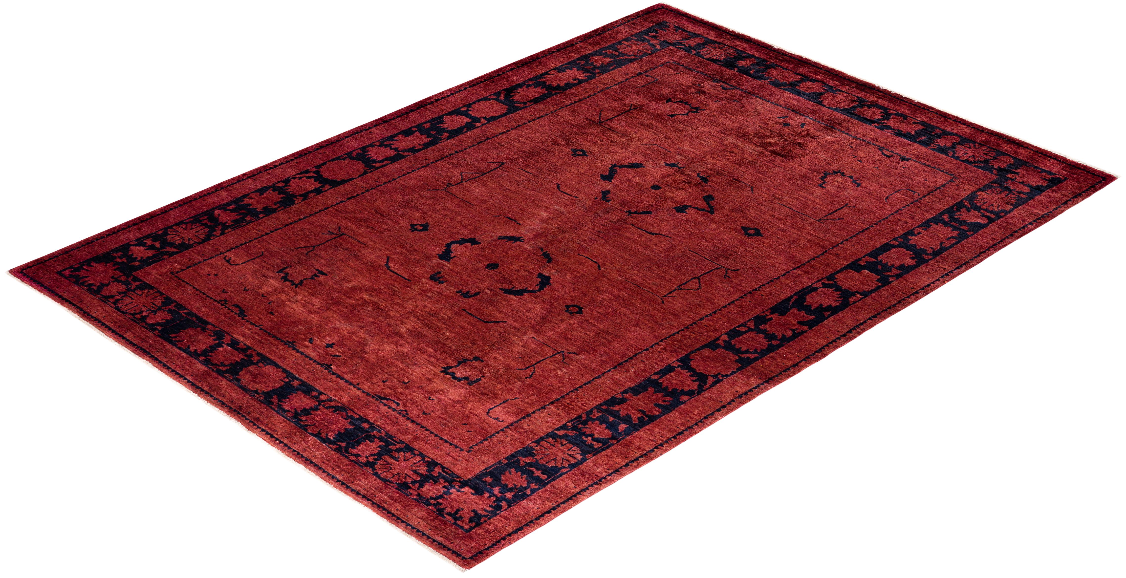 Alfombra de lana roja teñida a mano contemporánea en venta 2