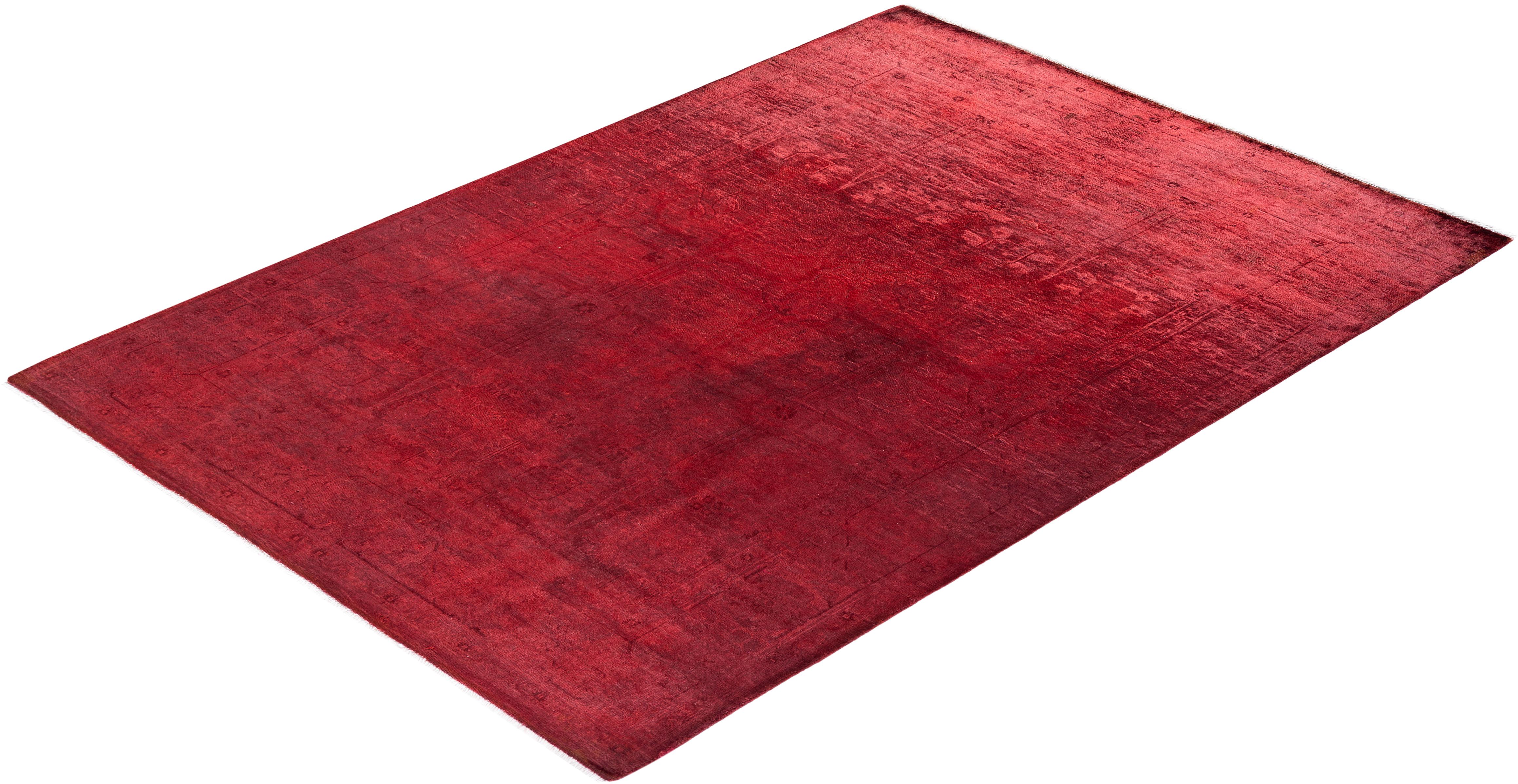 Alfombra de lana roja teñida a mano contemporánea en venta 2