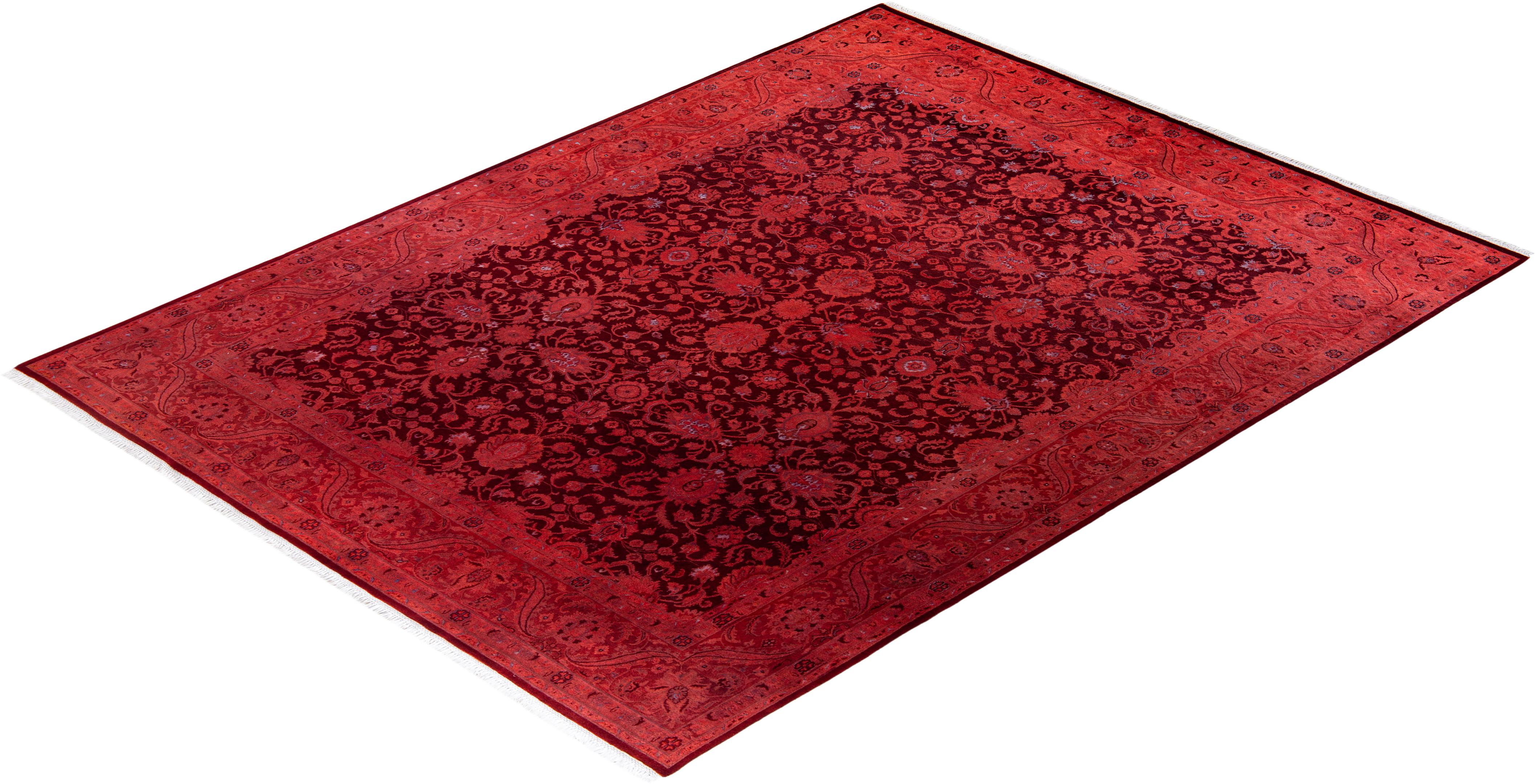 Contemporary Overdyed Hand Knotted Wool Red Area Rug im Angebot 2