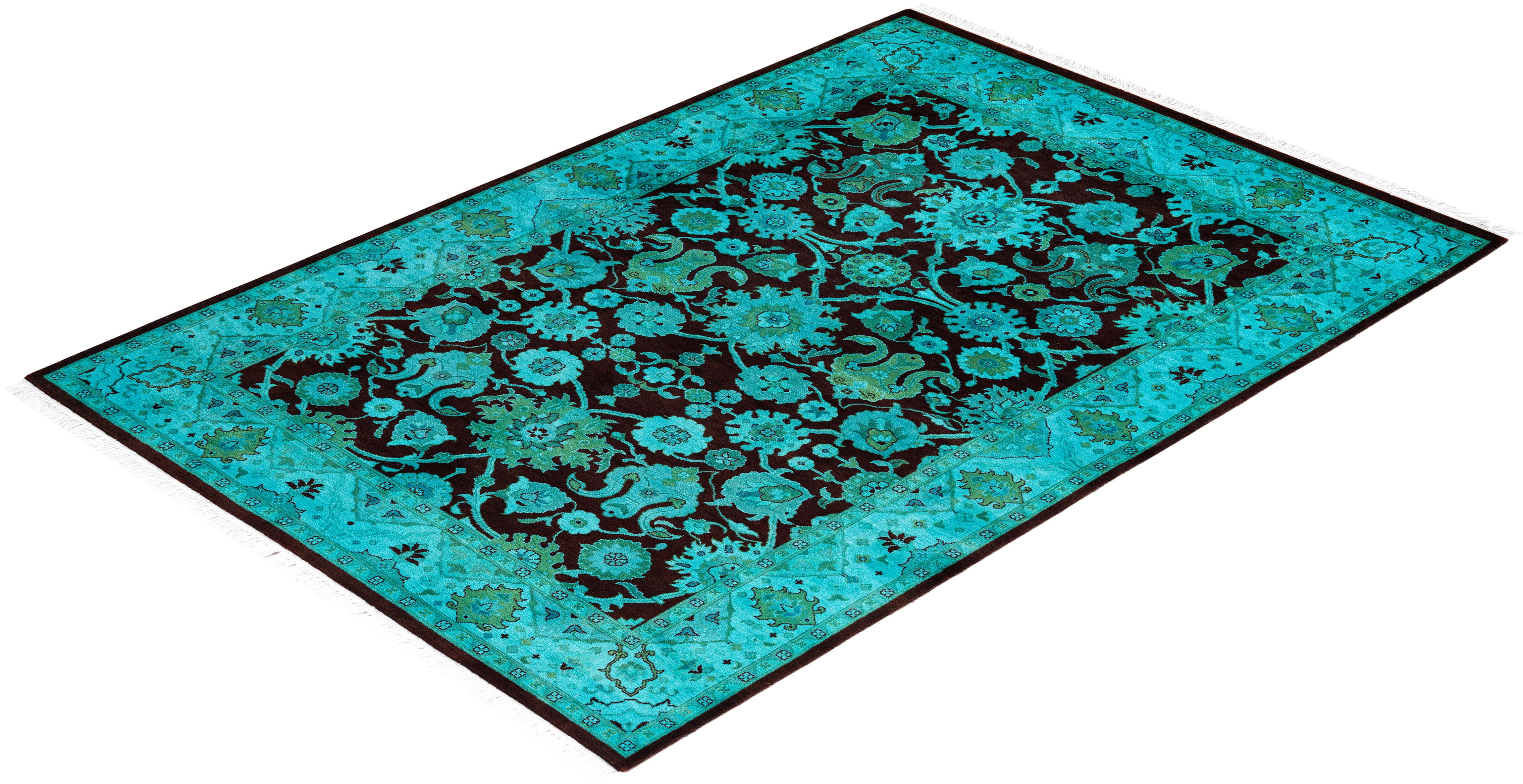 Contemporary Overdyed Hand Knotted Wool Red Area Rug For Sale 4