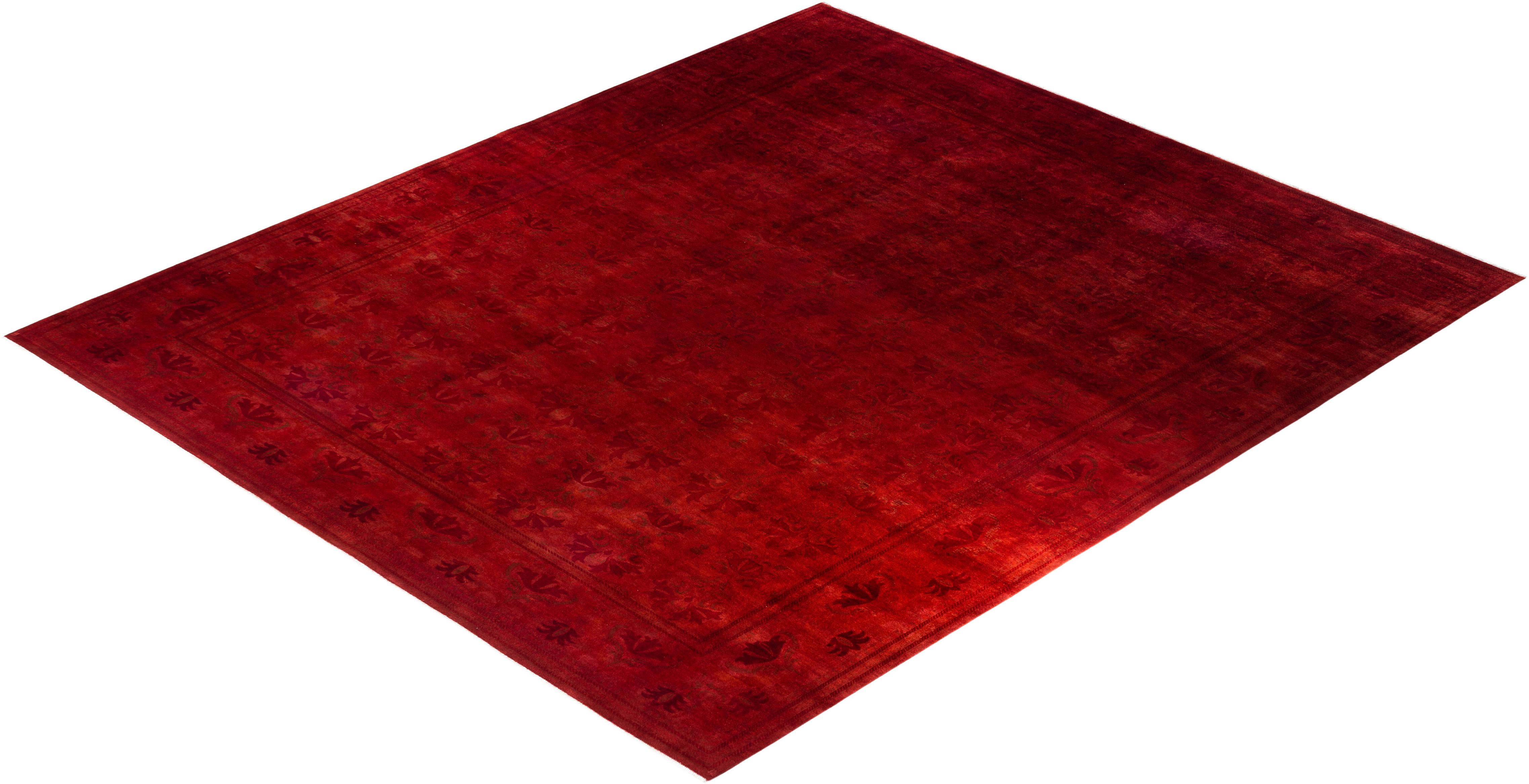Contemporary Overdyed Hand Knotted Wool Red Area Rug 2