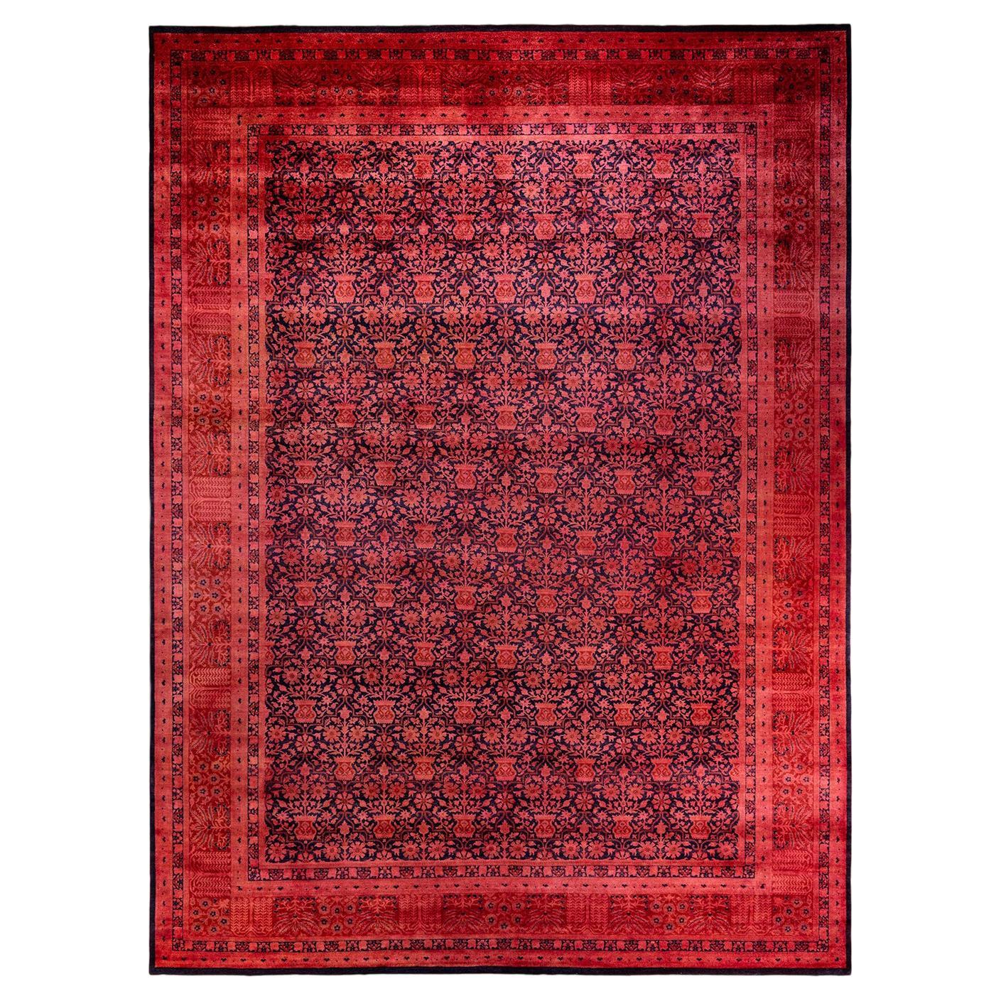 Contemporary Overdyed Hand Knotted Wool Red Area Rug