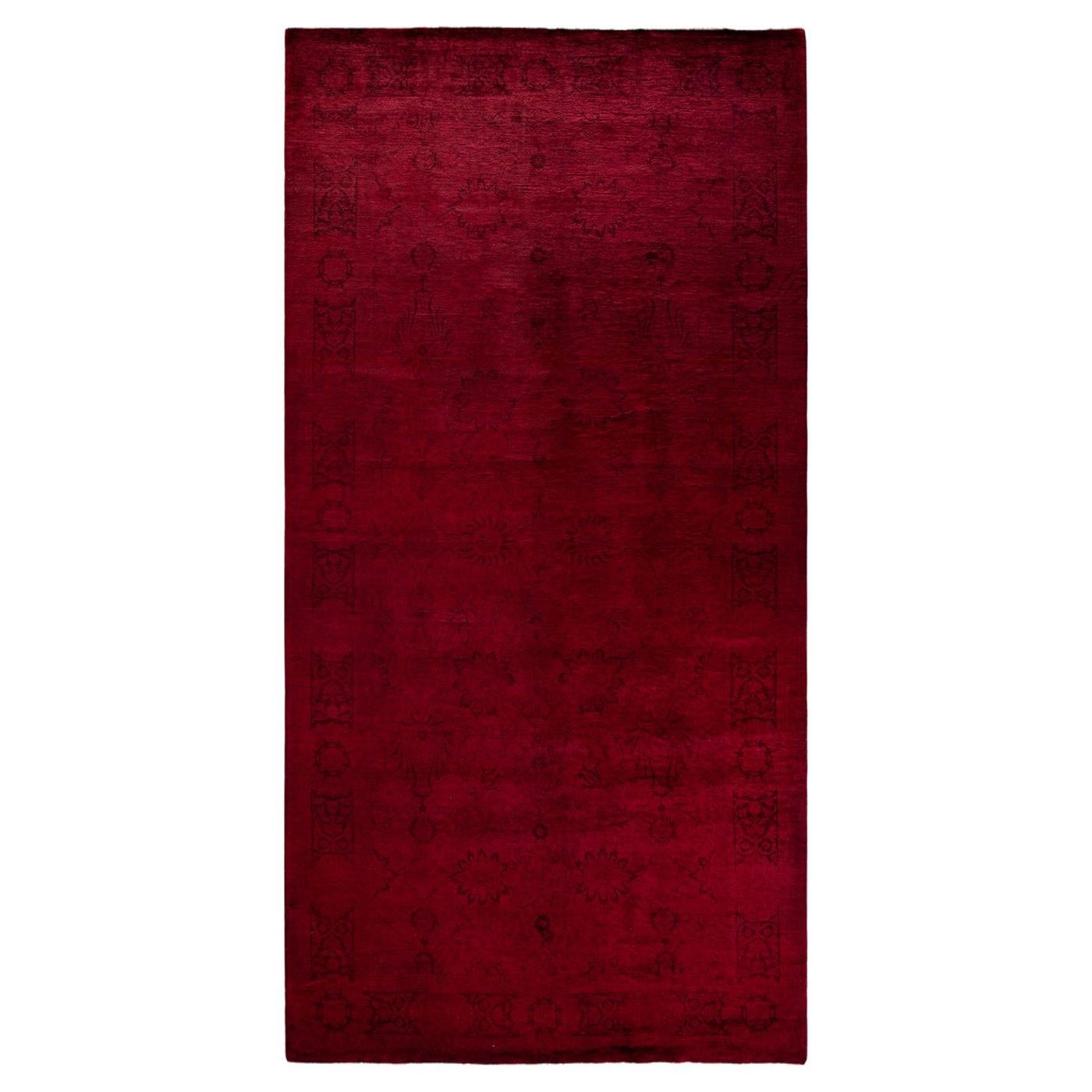 Contemporary Overdyed Hand Knotted Wool Red Area Rug For Sale