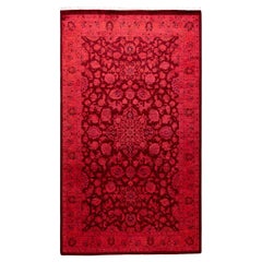 Contemporary Overdyed Hand Knotted Wool Red Area Rug