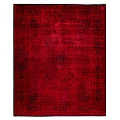 Contemporary Overdyed Hand Knotted Wool Red Area Rug