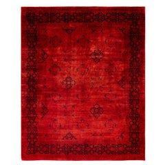 Contemporary Overdyed Hand Knotted Wool Red Area Rug
