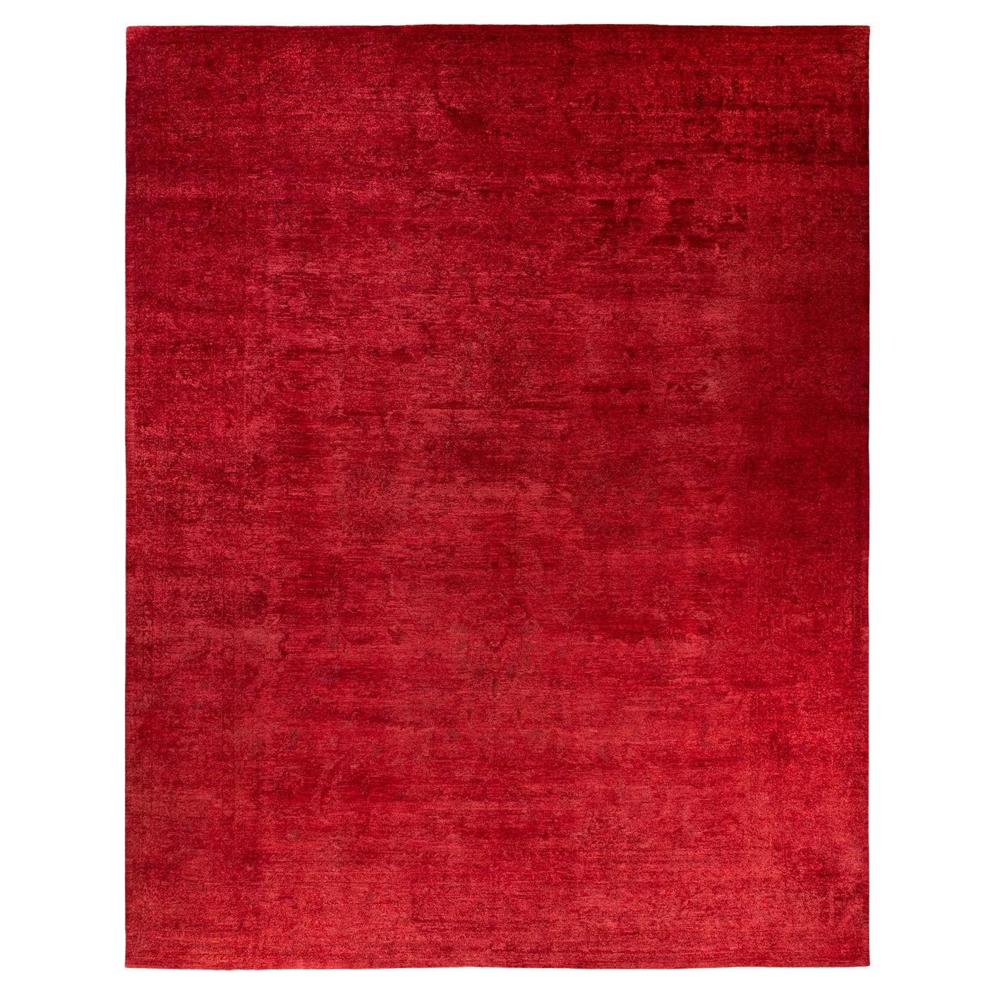 Contemporary Overdyed Hand Knotted Wool Red Area Rug