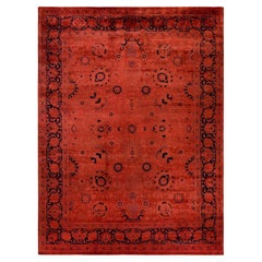 Contemporary Overdyed Hand Knotted Wool Red Area Rug