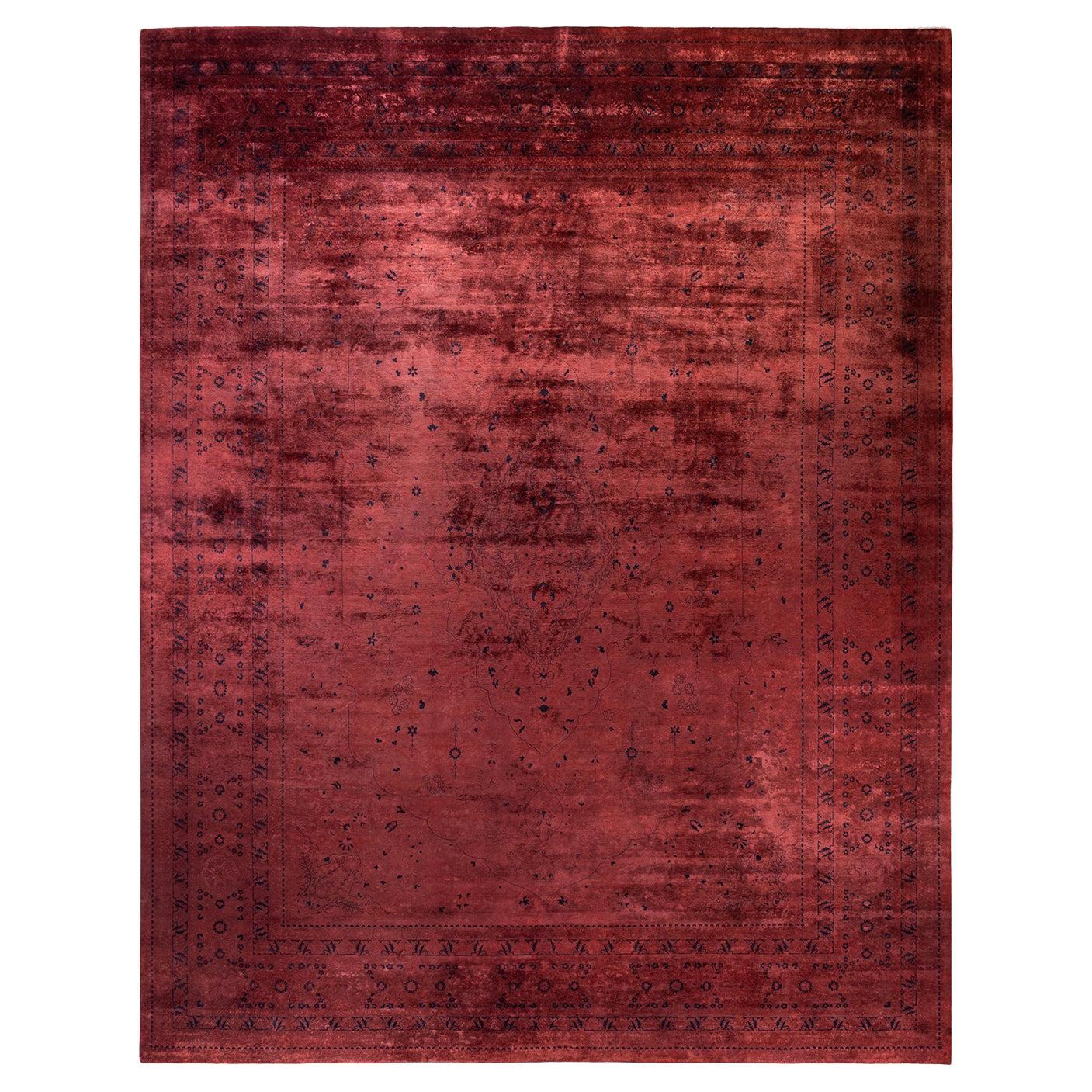 Contemporary Overdyed Hand Knotted Wool Red Area Rug