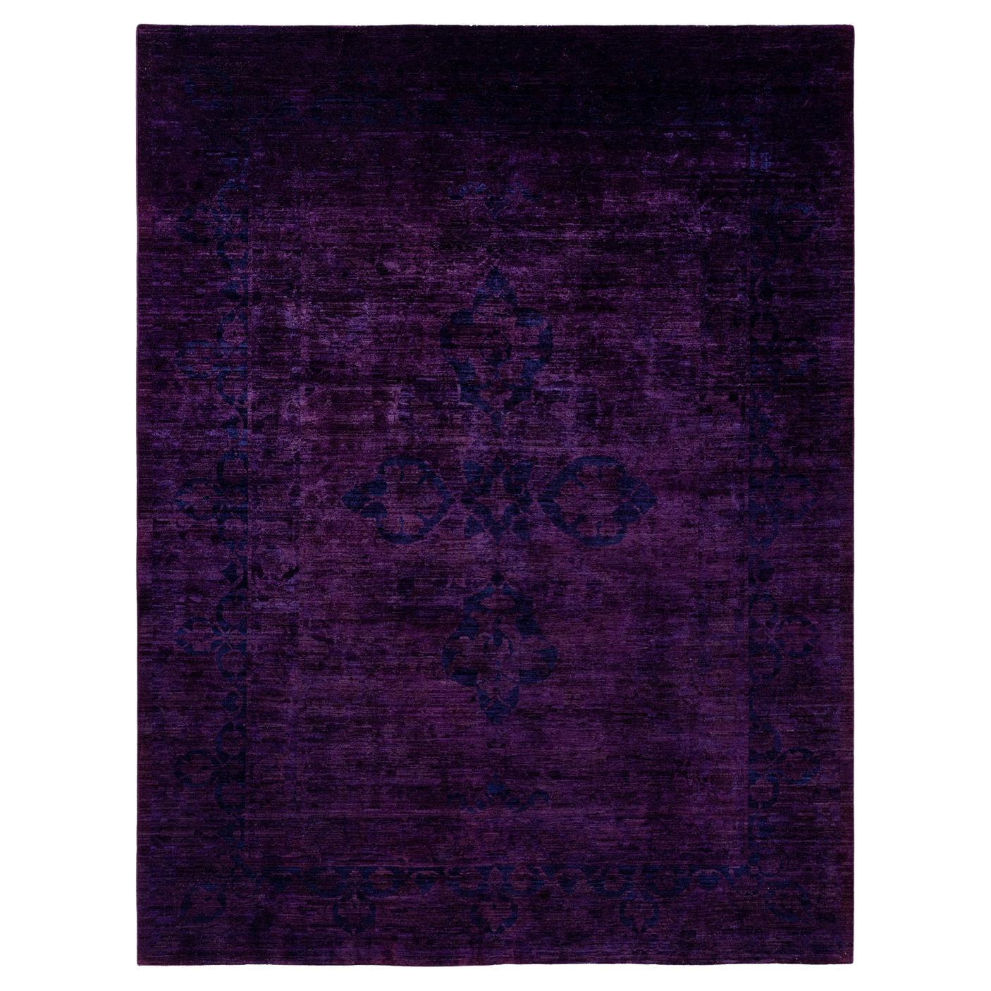 Contemporary Overdyed Hand Knotted Wool Red Area Rug