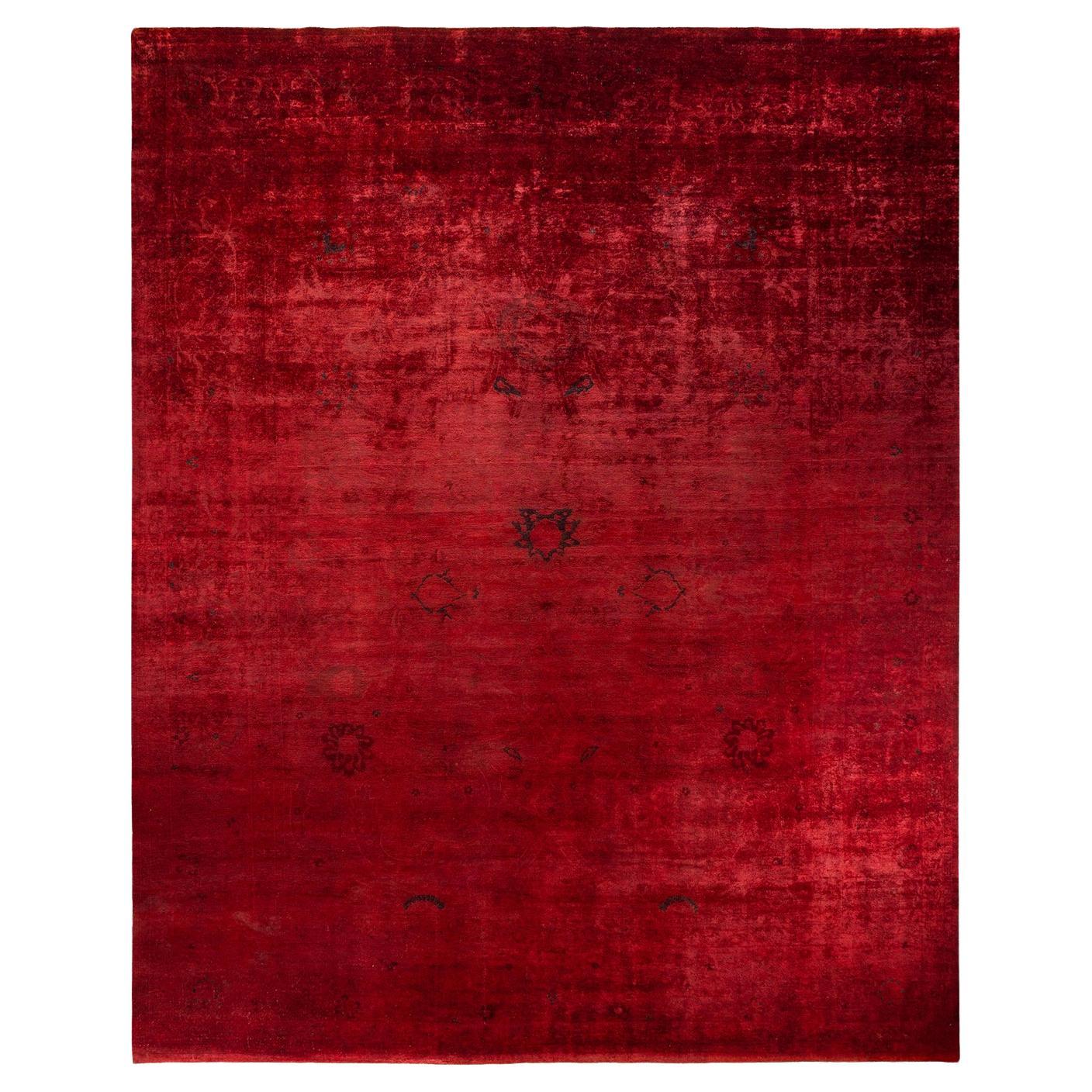 Contemporary Overdyed Hand Knotted Wool Red Area Rug im Angebot