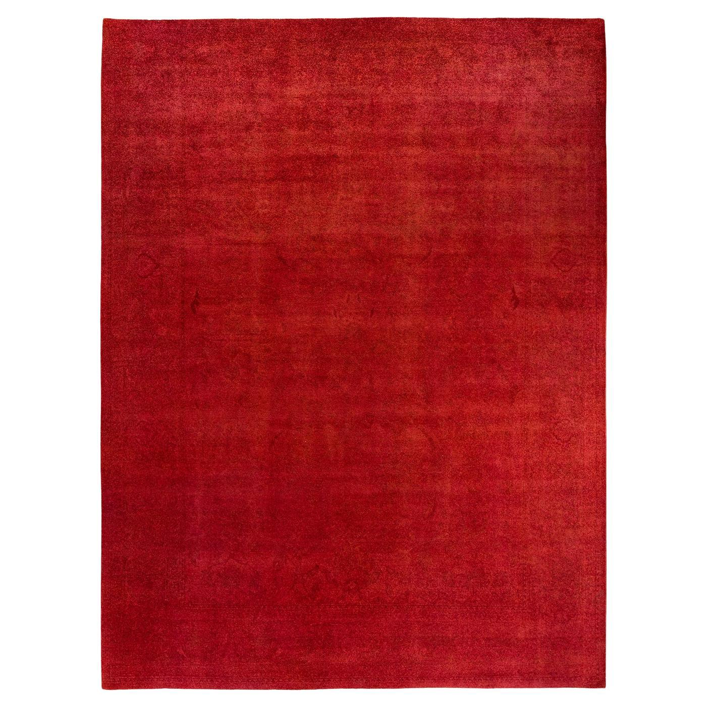 Contemporary Overdyed Hand Knotted Wool Red Area Rug