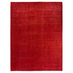Contemporary Overdyed Hand Knotted Wool Red Area Rug