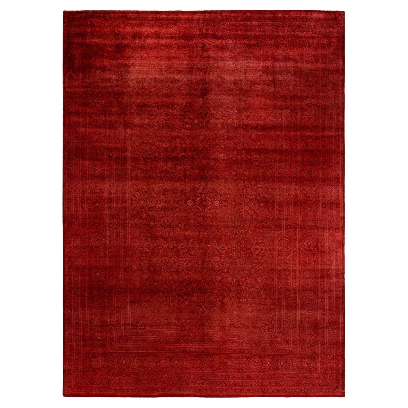 Contemporary Overdyed Hand Knotted Wool Red Area Rug