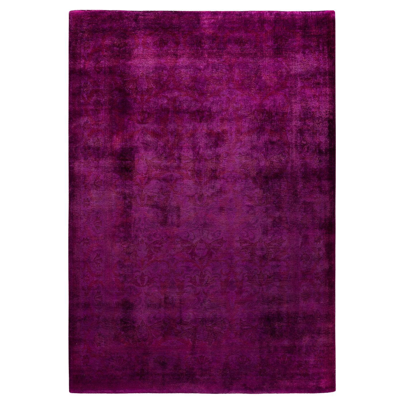 Contemporary Overdyed Hand Knotted Wool Red Area Rug
