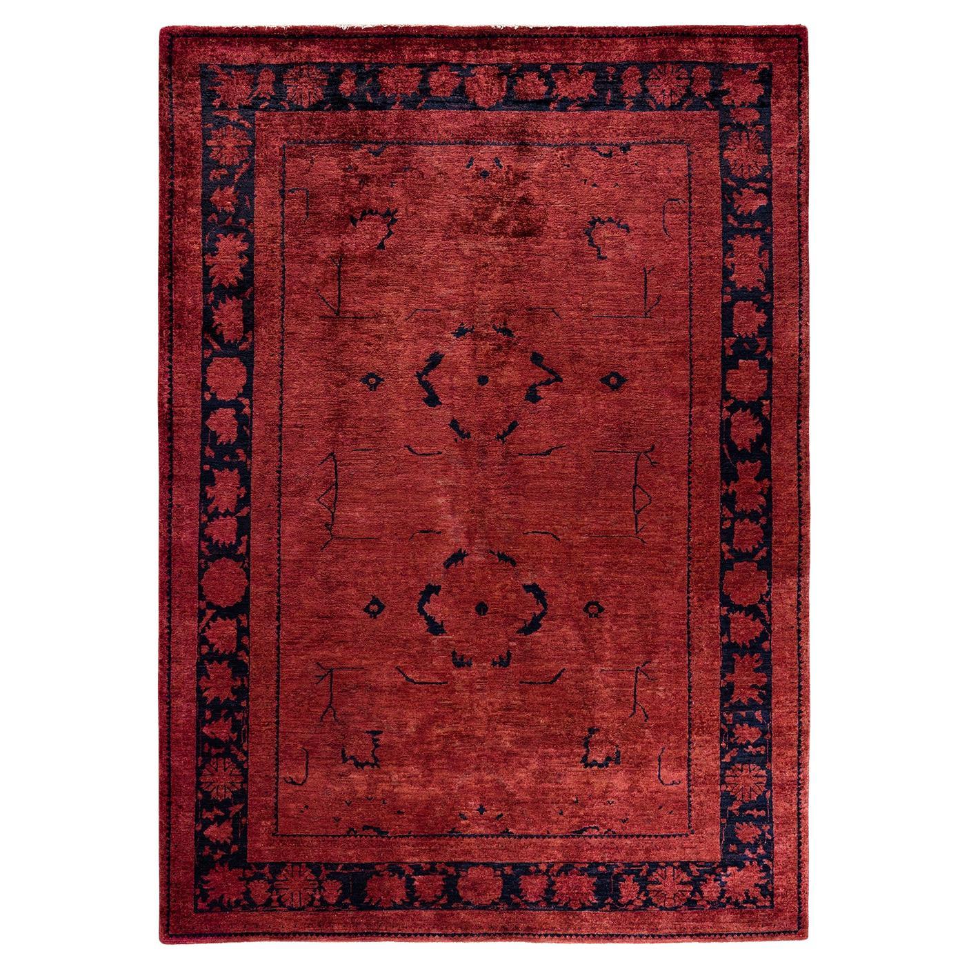 Contemporary Overdyed Hand Knotted Wool Red Area Rug