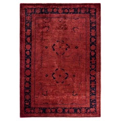 Contemporary Overdyed Hand Knotted Wool Red Area Rug