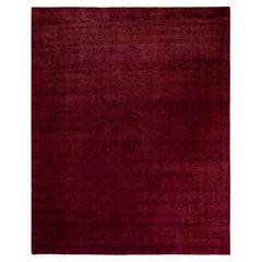 Tapis de sol contemporain en laine surteinte nouée à la main, rouge