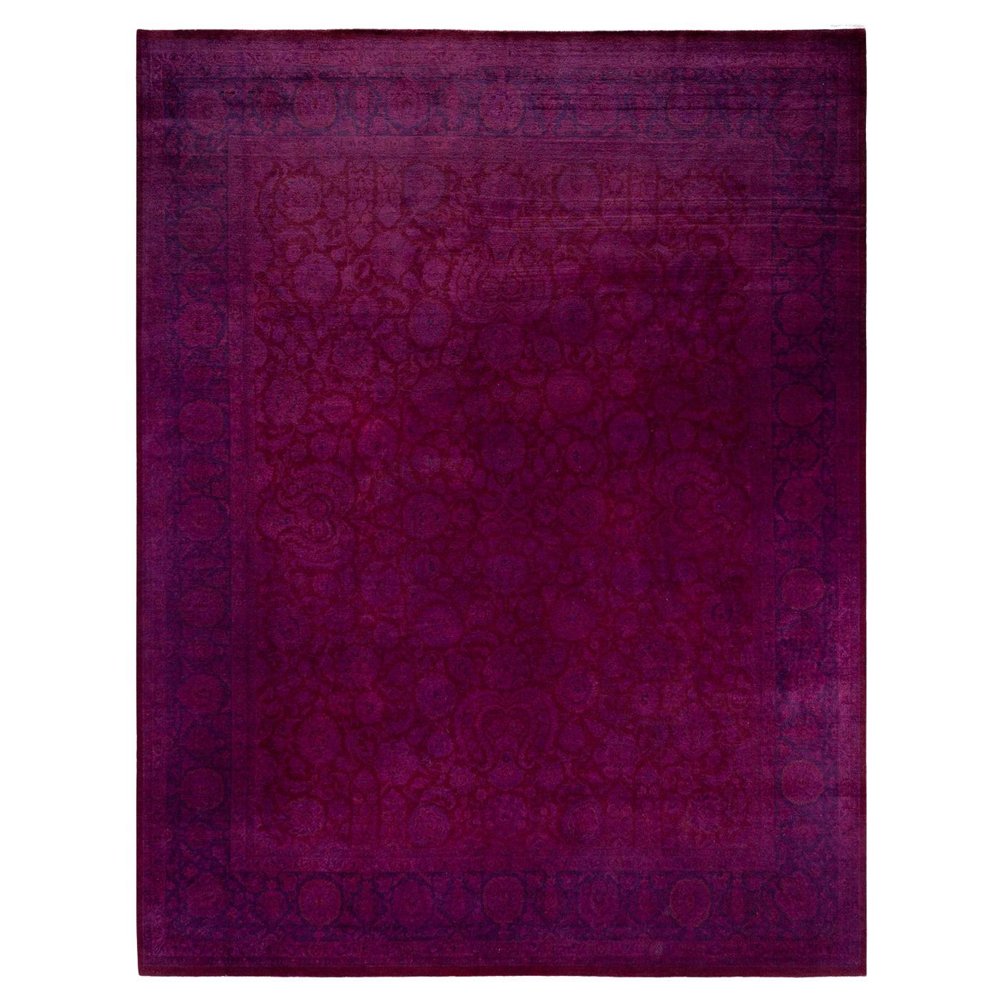 Tapis de sol contemporain en laine surteinte nouée à la main, rouge