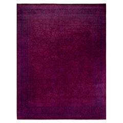 Tapis de sol contemporain en laine surteinte nouée à la main, rouge